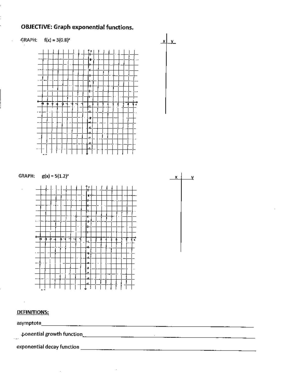 MATH 101: Graphing Exponential Functions and Definitions - Studocu