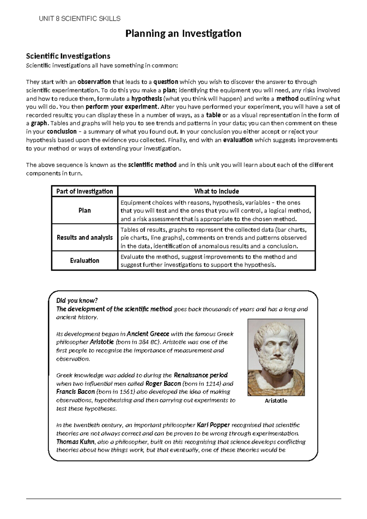 Unit 8 Booklet: Planning and Conducting Scientific Investigations - Studocu