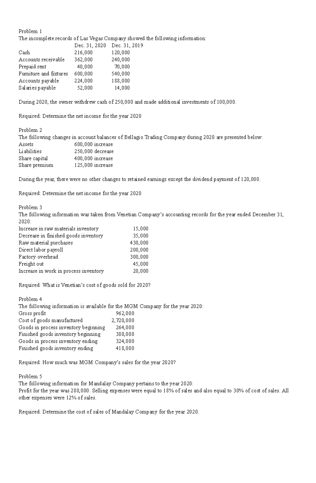 Income Statement Exercises for SCI and SCE - Detailed Analysis - Studocu