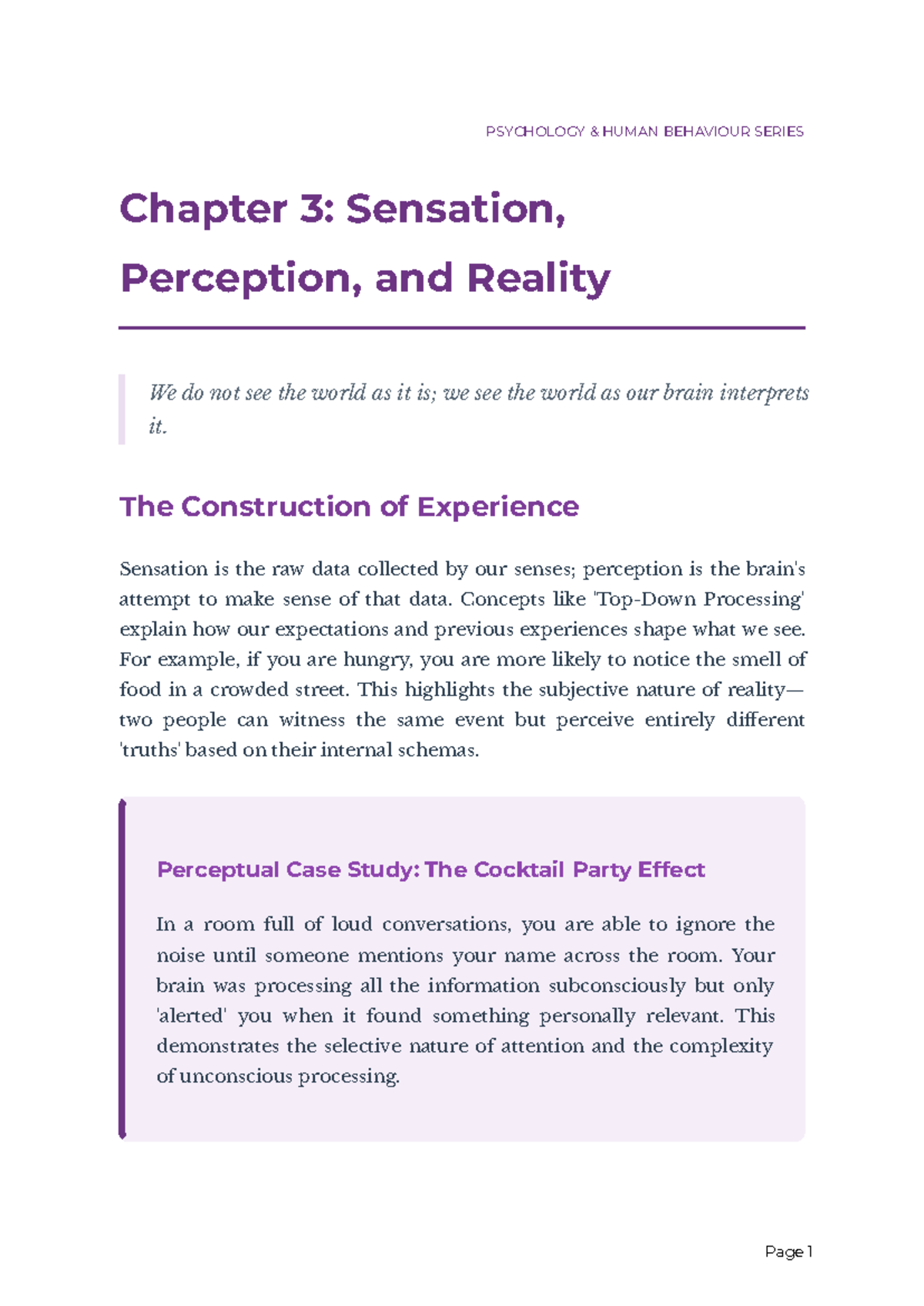 PSY 101: Psychology Series Chapter 3 - Sensation & Perception - Studocu