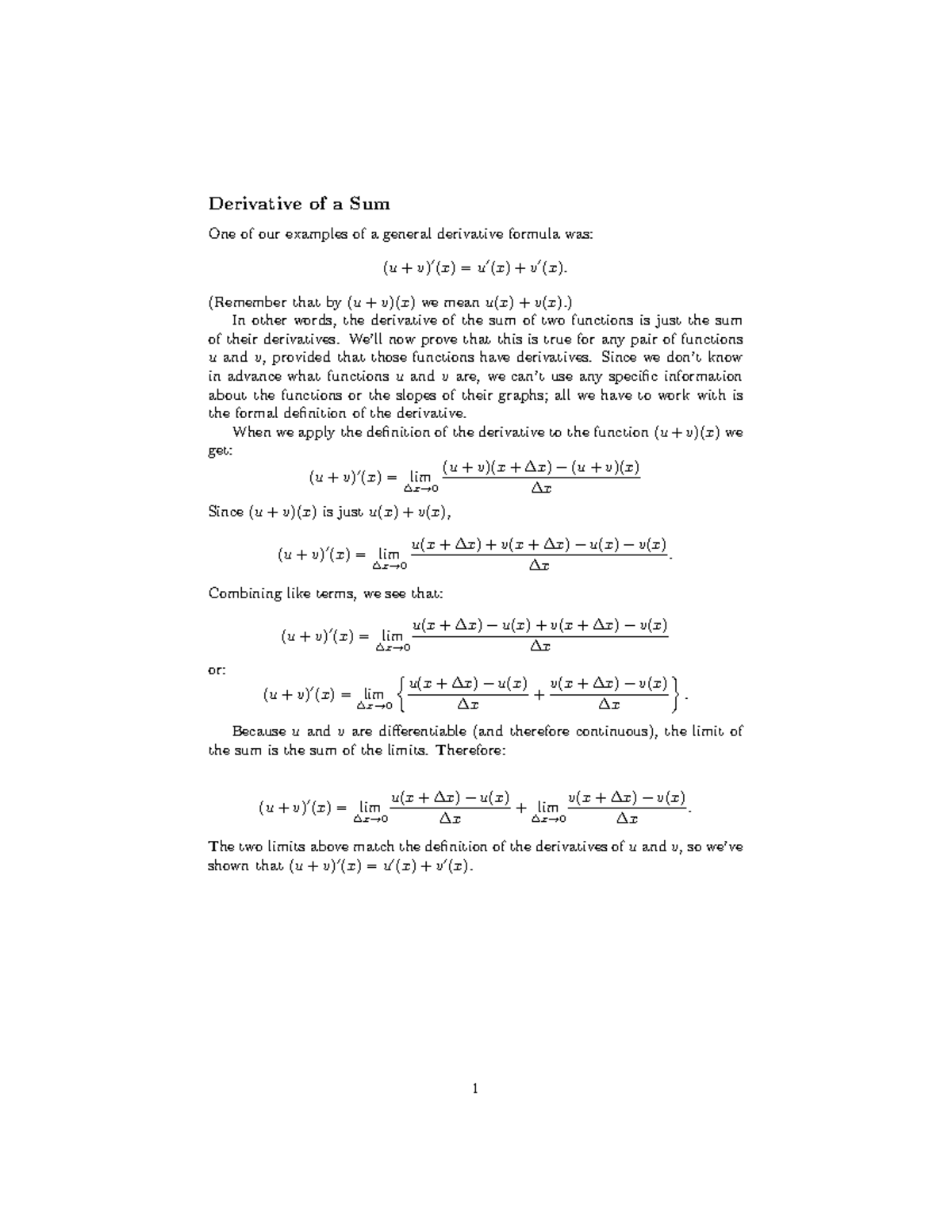 OCW SVC - Proof of Sum of Derivatives in Differential Calculus - Studocu