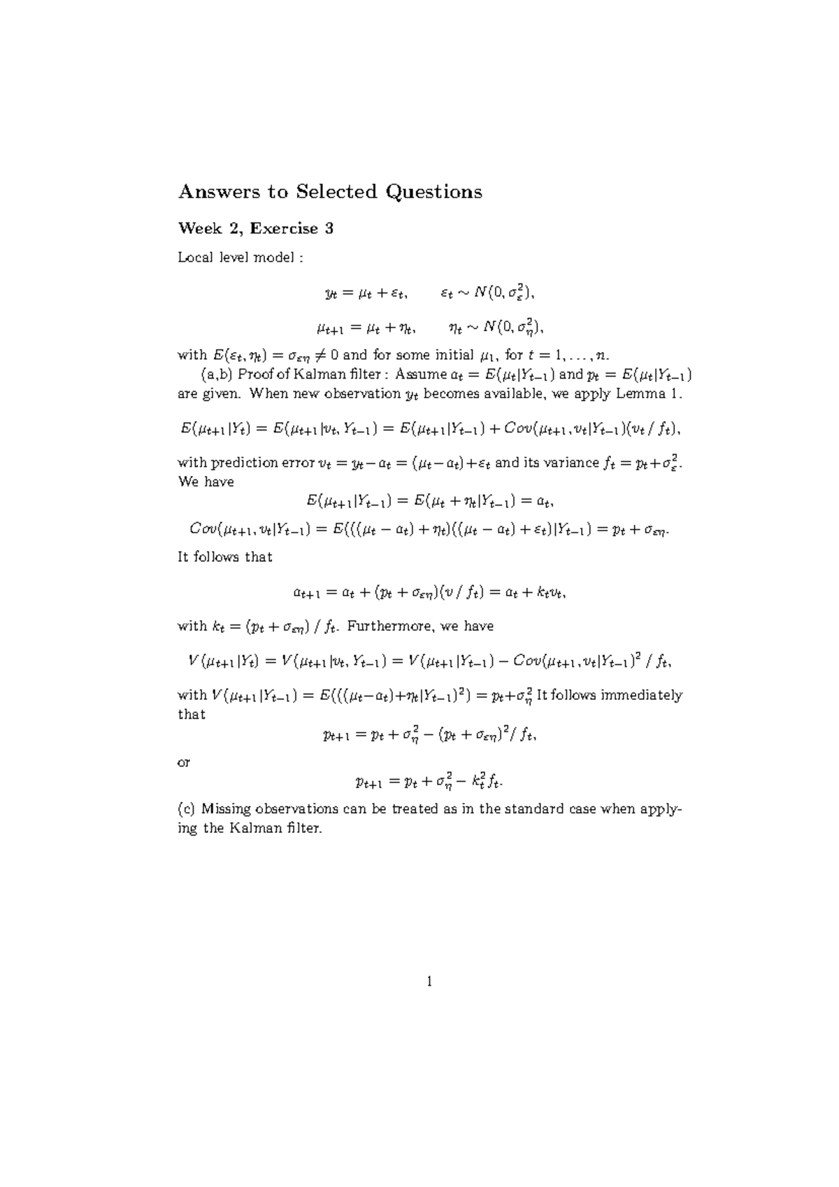 Time Series Econometrics: Answers to Selected Exercises (TSE 101) - Studeersnel