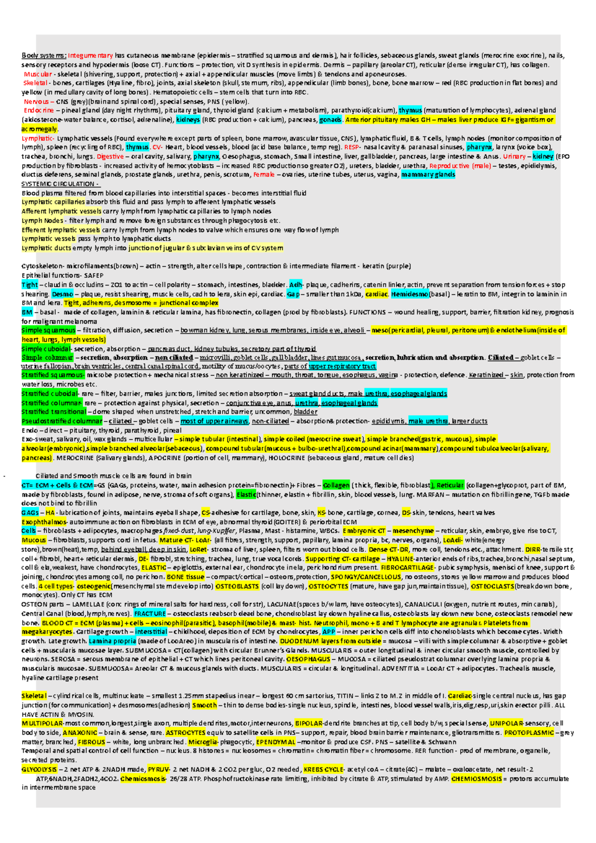 BIOL 101 Final Exam Study Notes: Body Systems Overview - Studocu