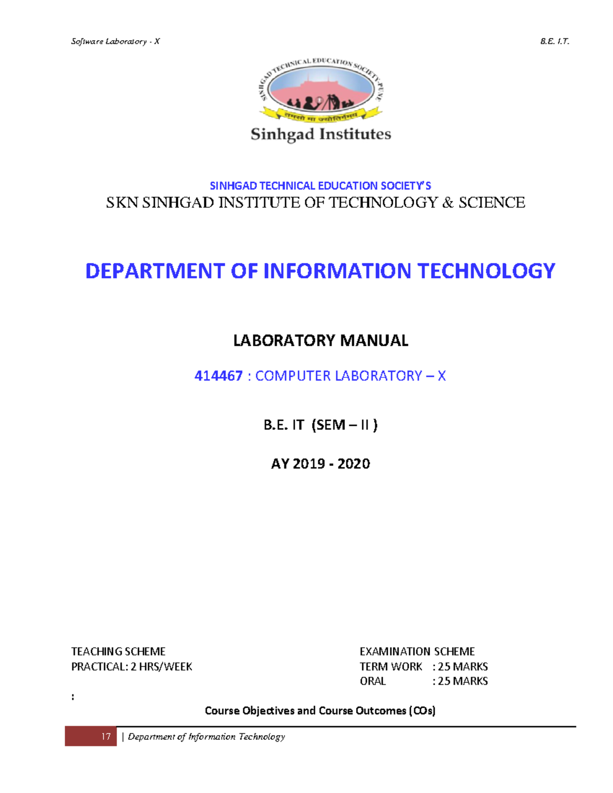 UC 414467 Lab Manual for Computer Laboratory - II (AY 2019-20) - Studocu