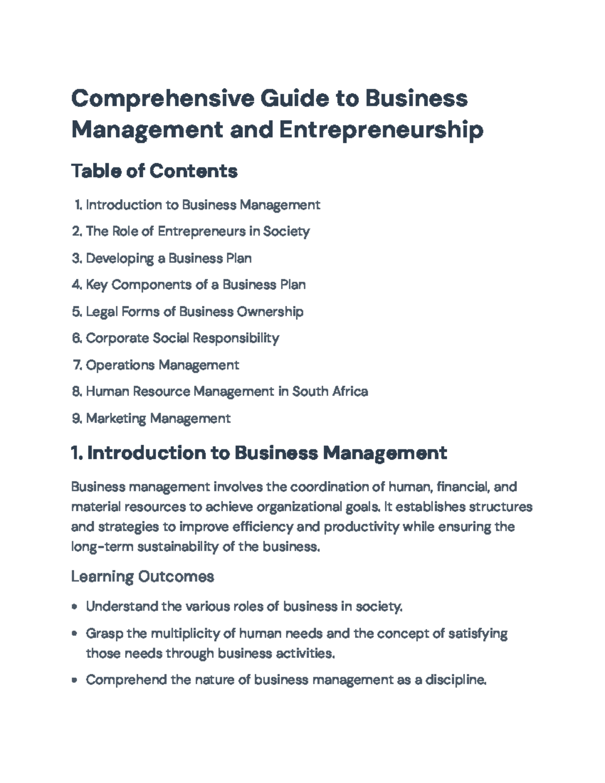 Comprehensive Guide to Business Management and Entrepreneurship (BUS101 ...