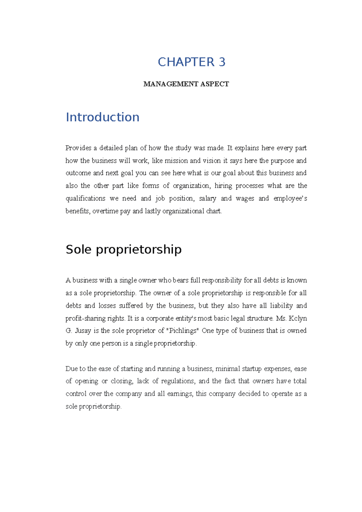 CHAPTER 3 - MANAGEMENT ASPECTS: Business Structure & Policies - Studocu