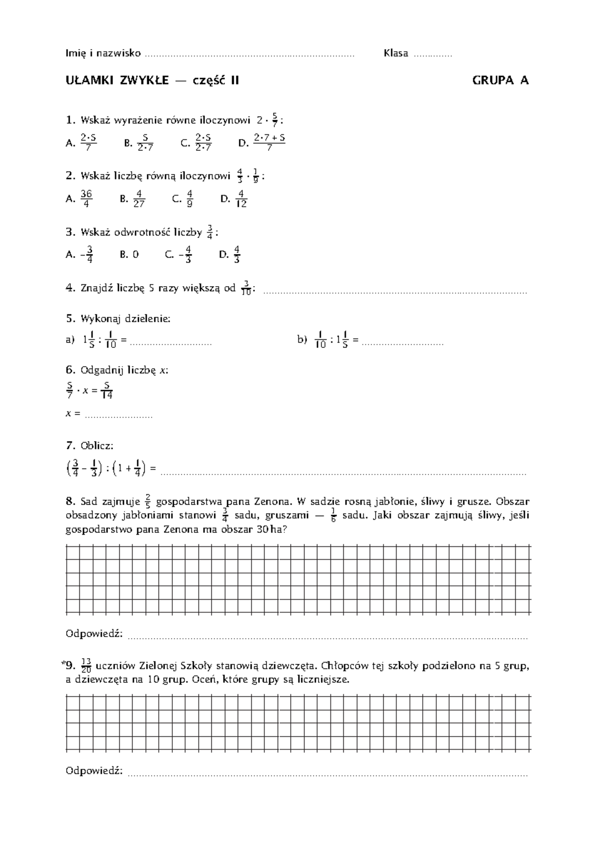 Klasa 7 Ułamki Sprawdzian Chomikuj www.studocu.com
