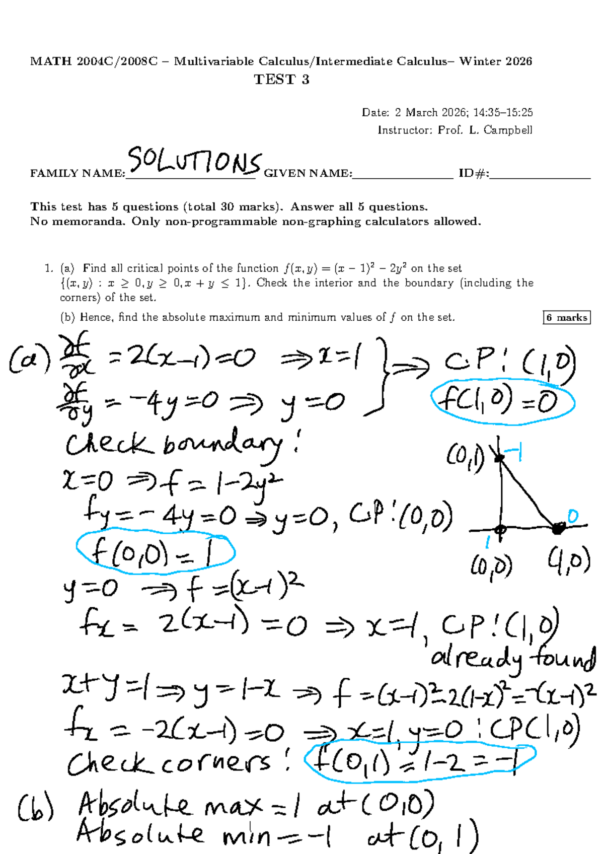 MATH Multivariable Winter 2026 Test 3 Solutions - Studocu