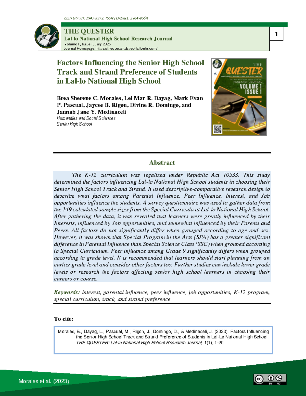Factors Influencing SHS Track & Strand Choices: A Study in Lal-lo (1 ...