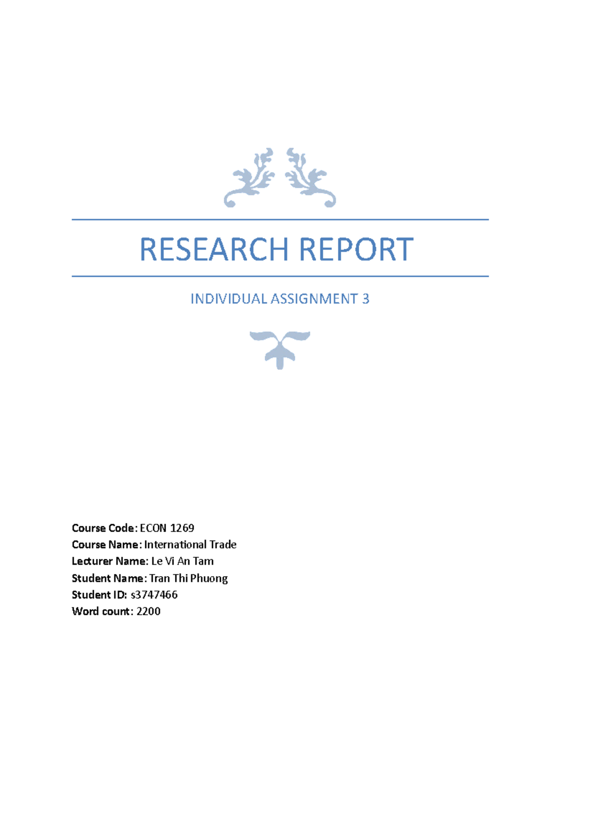 Internationdal Trade Assignment 3 - RESEARCH REPORT INDIVIDUAL ...