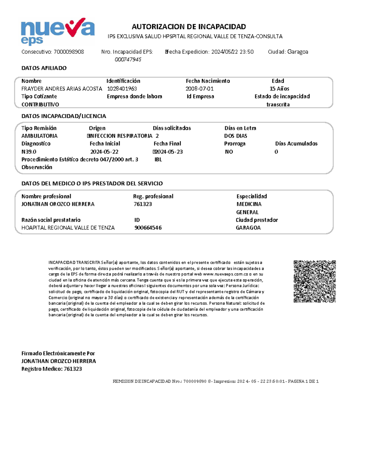 644891696 Autorización de Incapacidad Nueva EPS Detalles Importantes - Document Preview