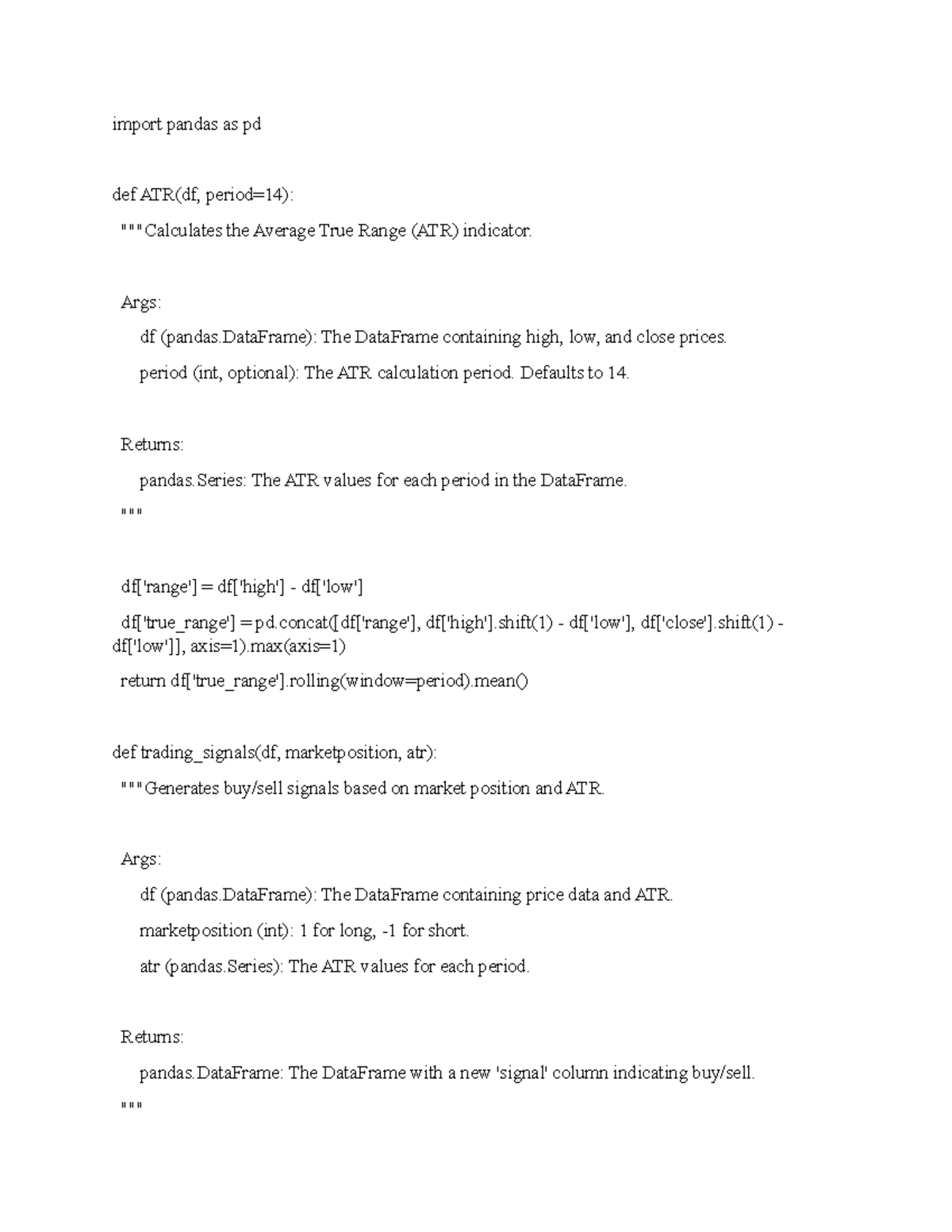 Clhtgd: Python Code for ATR Calculation and Trading Signals - Studocu