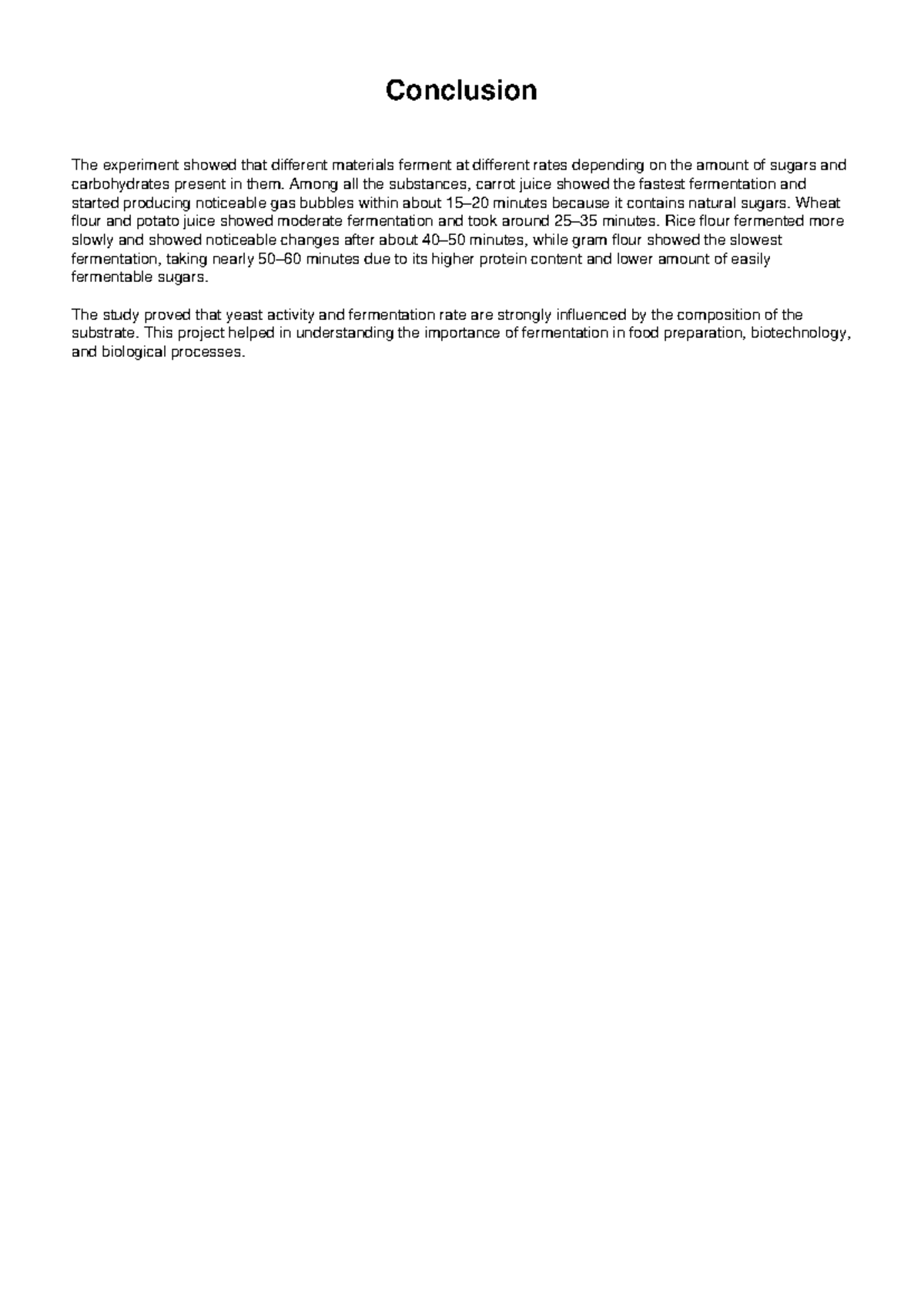 Fermentation Project Conclusion: Material Impact on Rates - Studocu