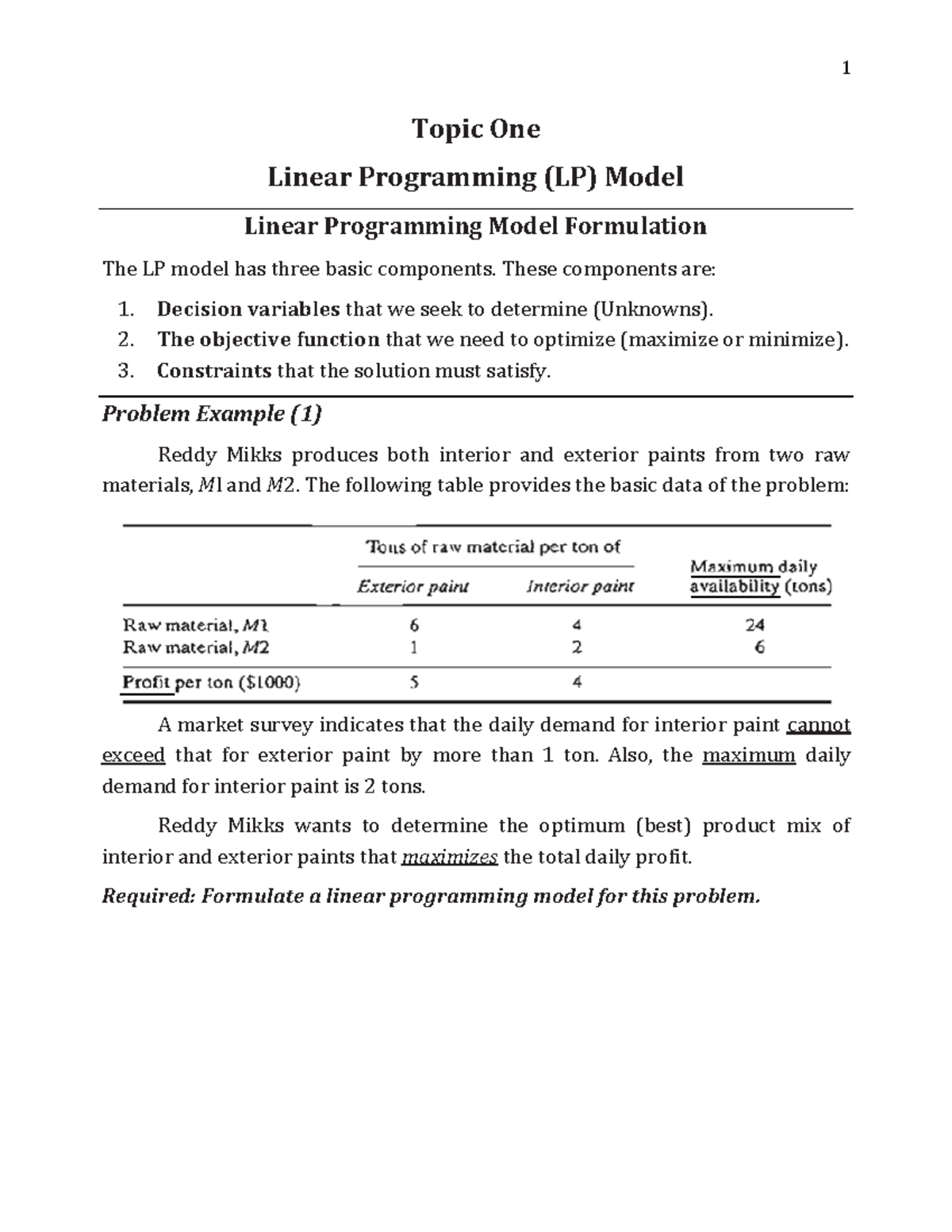 Linear Programming Model Part 1 - Topic One Linear Programming (LP ...