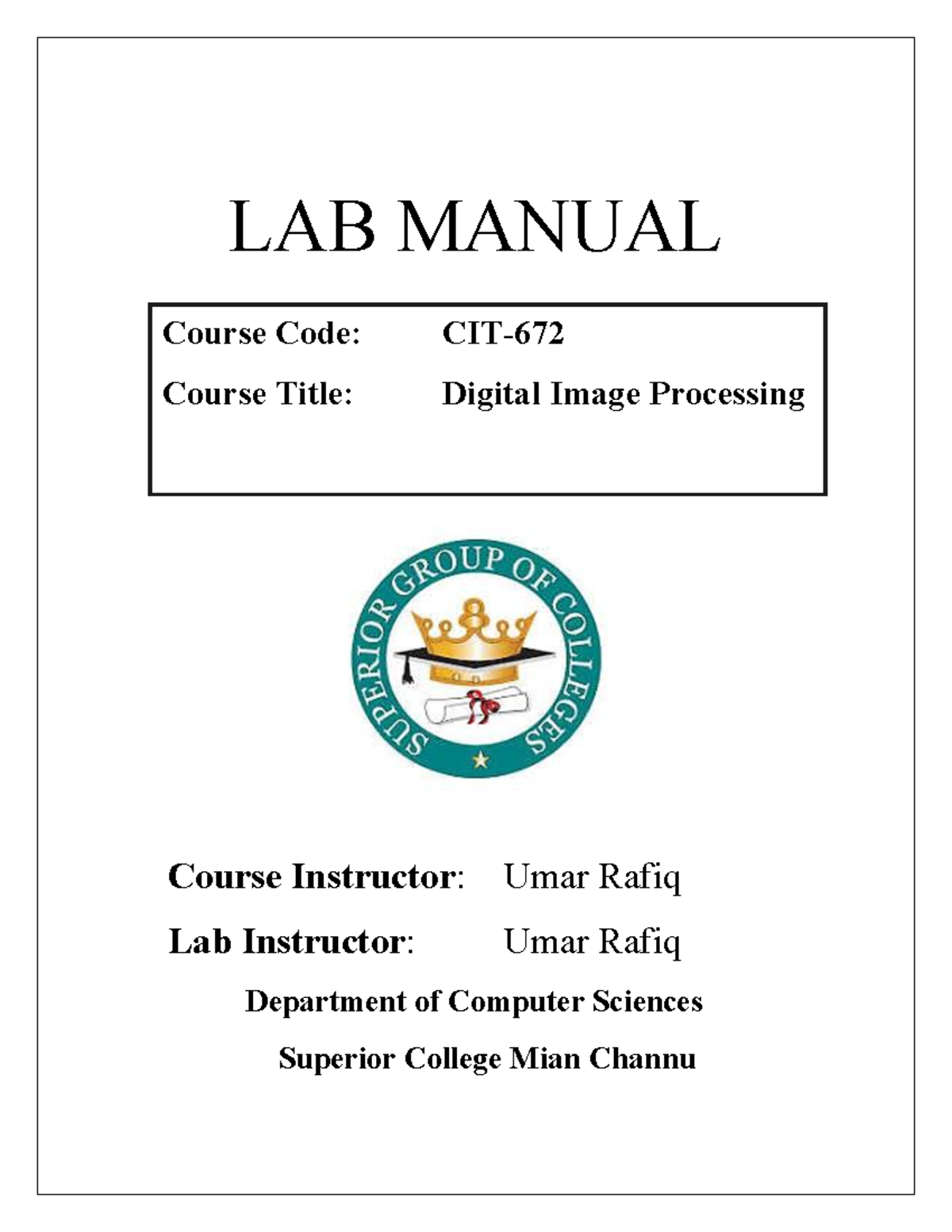 Digital Image Processing Lab Manual (DIP 101) - Studocu
