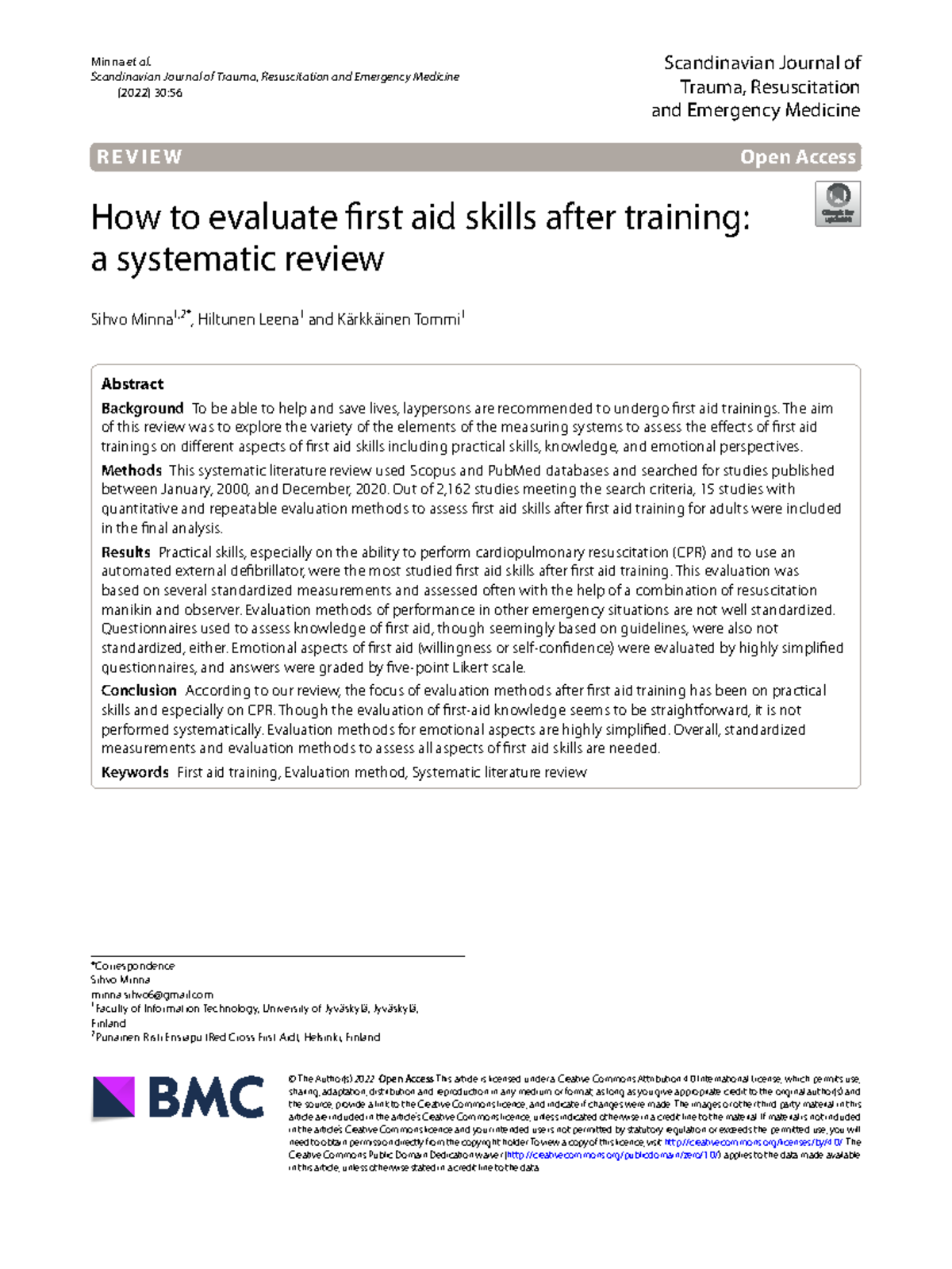 S13049 2022 10 43 Z - Systematic Review of First Aid Skills Evaluation ...
