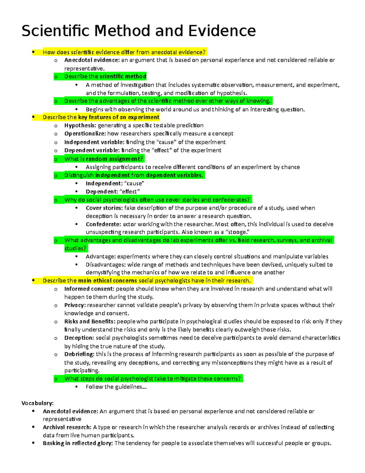 PSY 101: Scientific Method, Evidence, and Ethical Concerns in Research ...