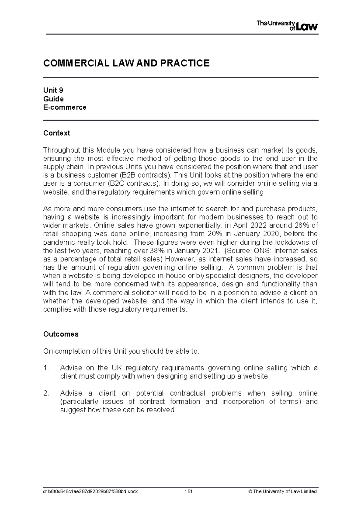2223 comm ws09 ce01 guide - COMMERCIAL LAW AND PRACTICE Unit 9 Guide E ...