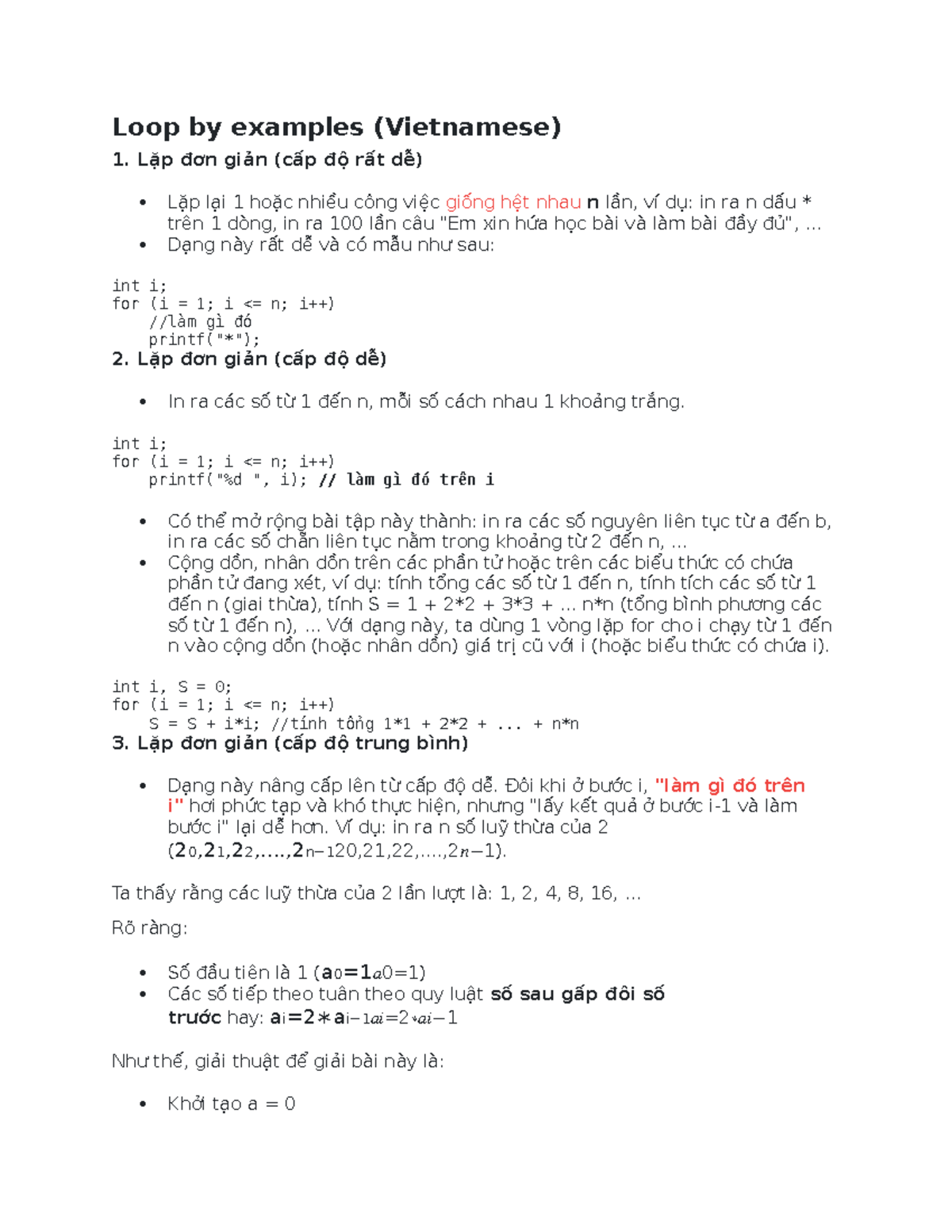 Loop Examples in Programming (Bài Tập Lập Trình Căn Bản) - Studocu