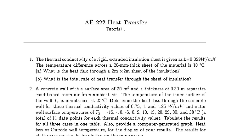 AE Transfer Tutorial 1: Heat Transfer Calculations and Analysis - Studocu