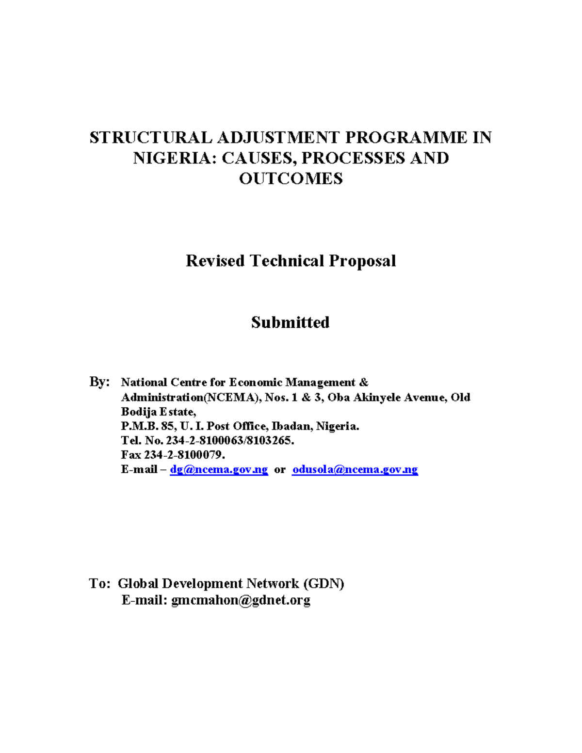 Nigeria proposal - Very viable - STRUCTURAL ADJUSTMENT PROGRAMME IN ...