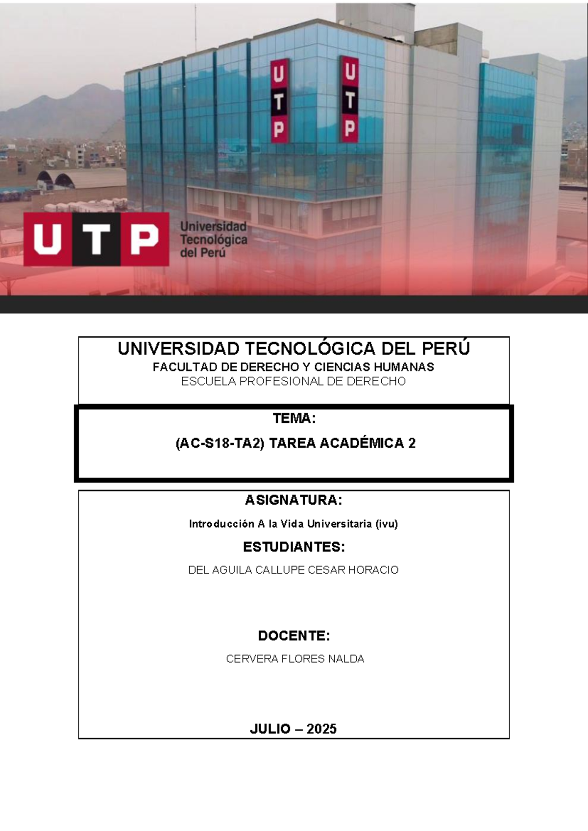Tarea Académica 2 (AC-S18-TA2) - Introducción a la Vida Universitaria - Document Preview