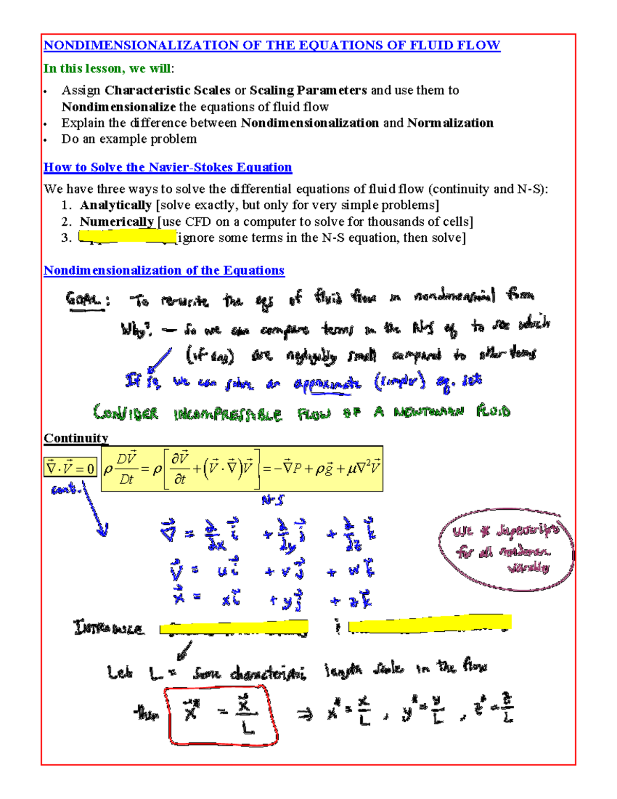 Fluid Flow Nondimensionalization: Lesson on Scaling & Equations - Studocu
