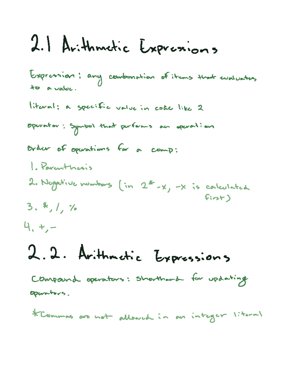 CS1428 - Unit Two Notes: Arithmetic & Variables Explained - Studocu