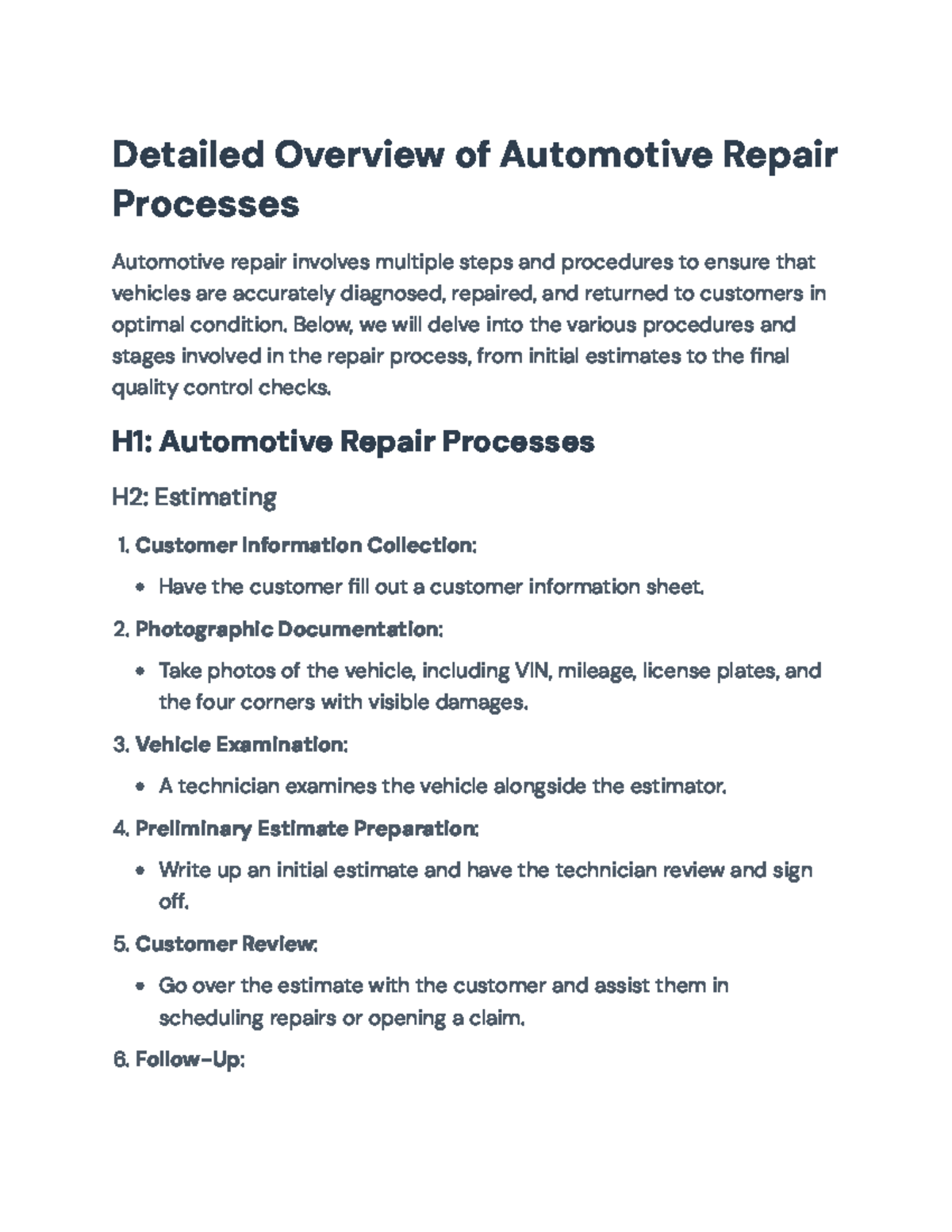Automotive Repair Processes: Detailed Steps and Quality Control ...