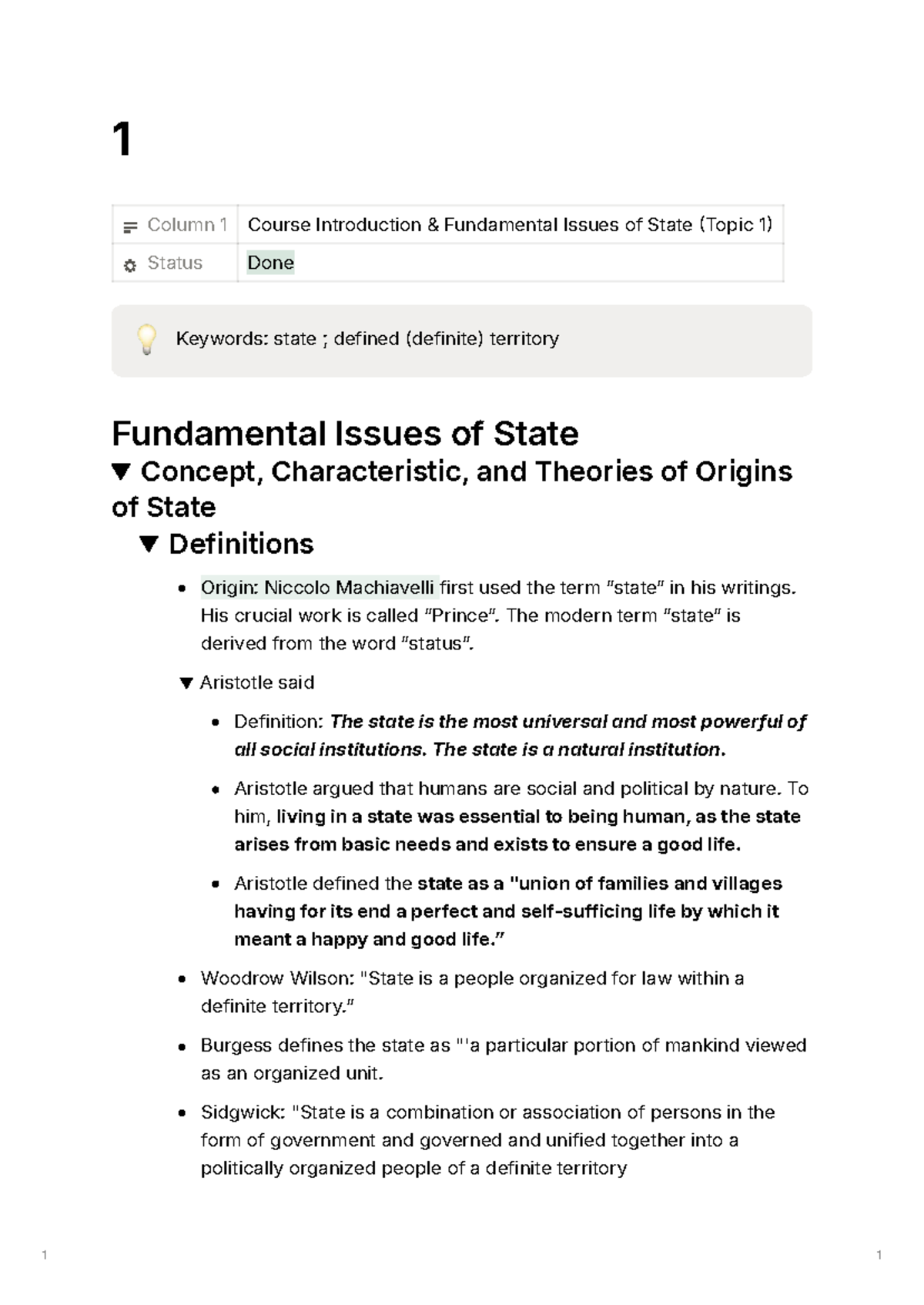 Intro to Law 1: Fundamental Issues of State (Topic 1) Overview - Studocu