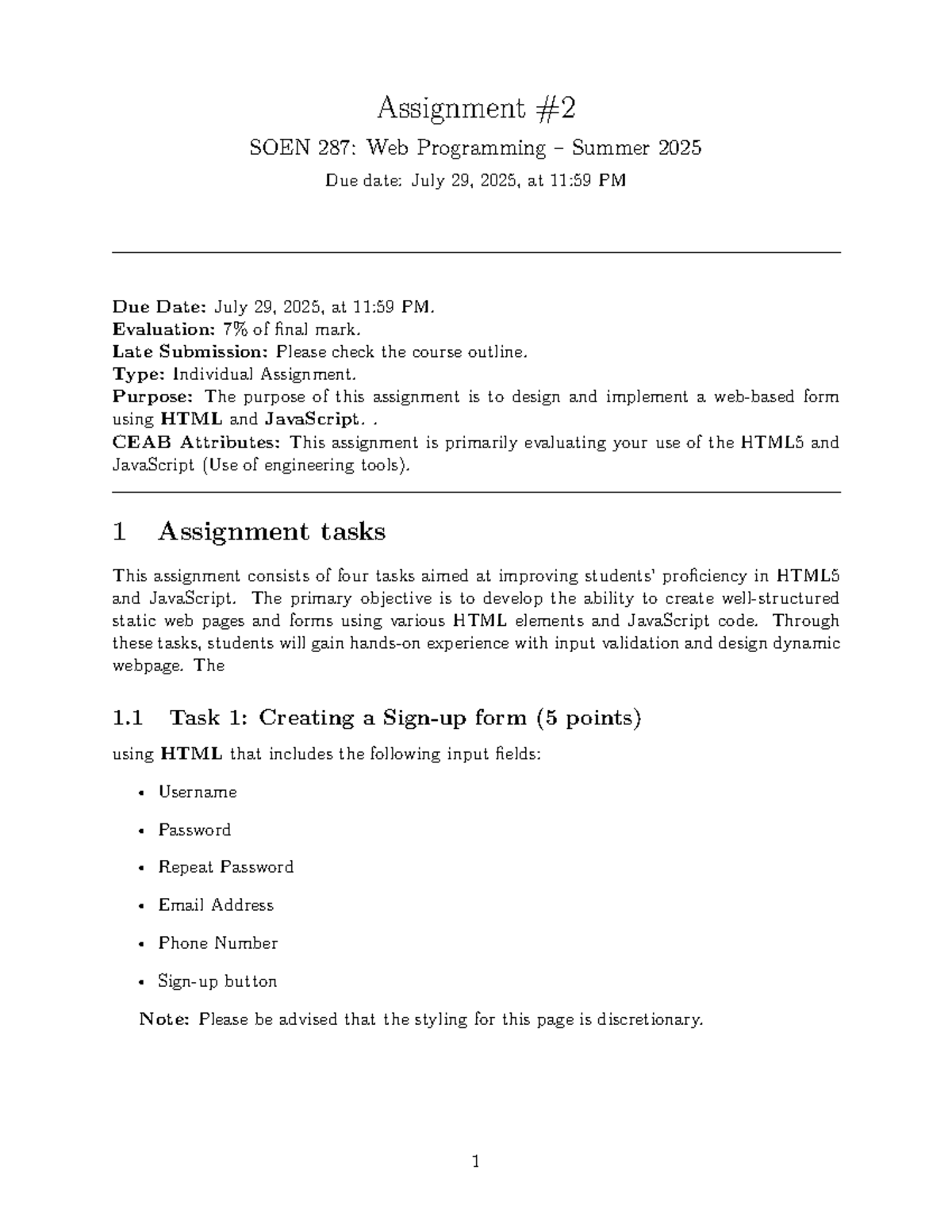 SOEN 287: Web Programming Assignment 2 - Summer 2025 Guide - Studocu