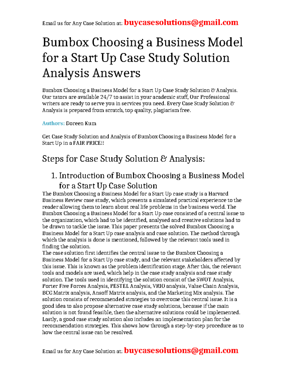 Case Study Solution & Analysis: Bumbox Business Model Review (HBR ...