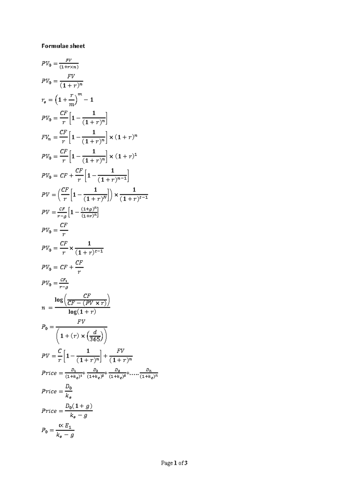 2025 Formula Sheet for Financial Analysis and Valuation - Studocu