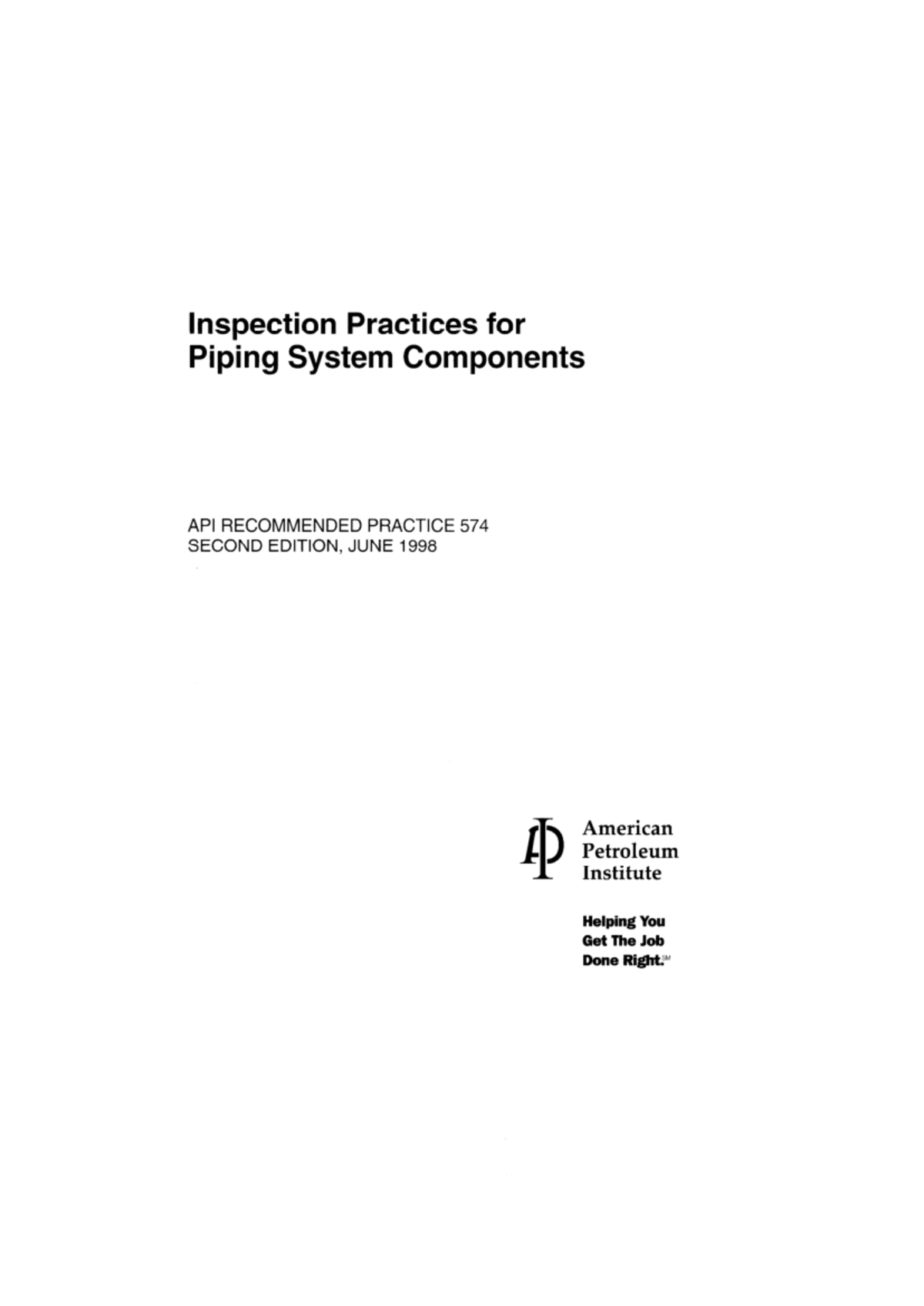 API RP 574 Inspection Piping Systems 1998 - Well Logging Principles and ...