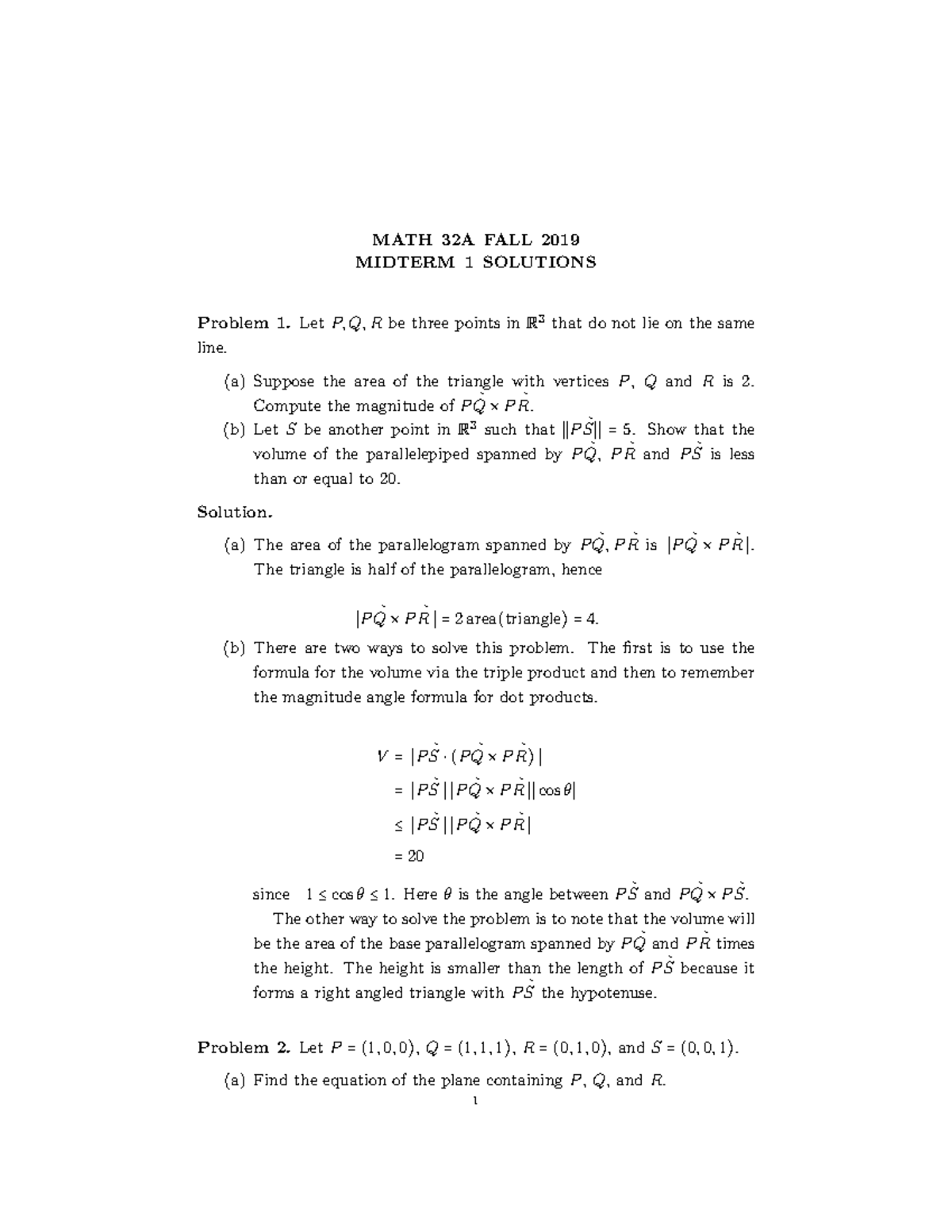 MATH 32A FALL 2019 MIDTERM 1 SOLUTIONS: Detailed Answers - Studocu