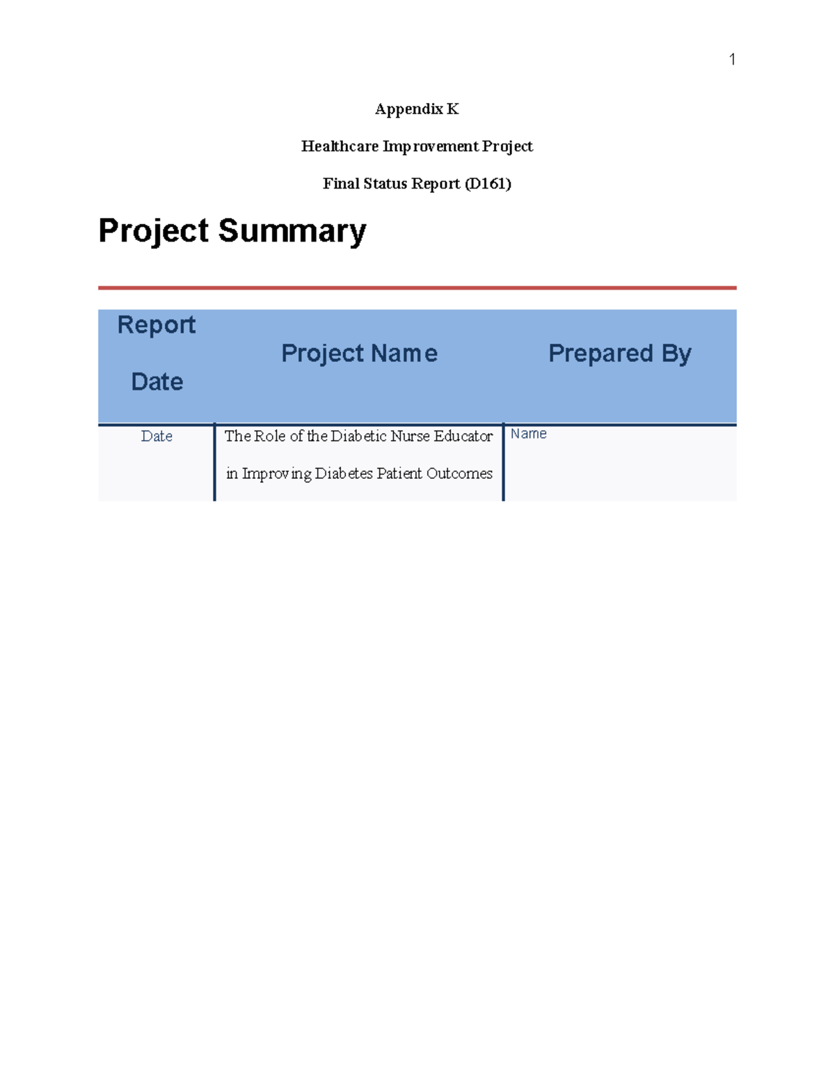 Final Status Report on Healthcare Improvement Project (D161) - Studocu