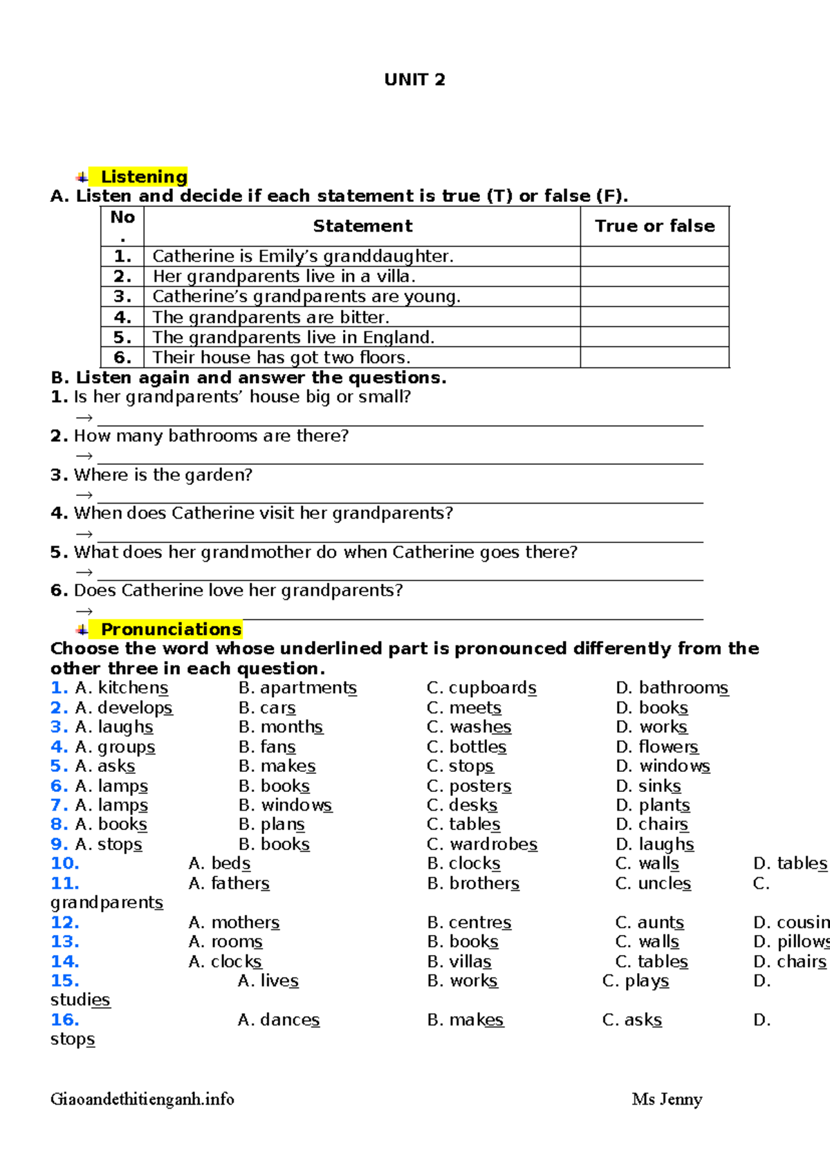 UNIT 2 Listening Exercises and Answers for Grade 6 Global - Studocu