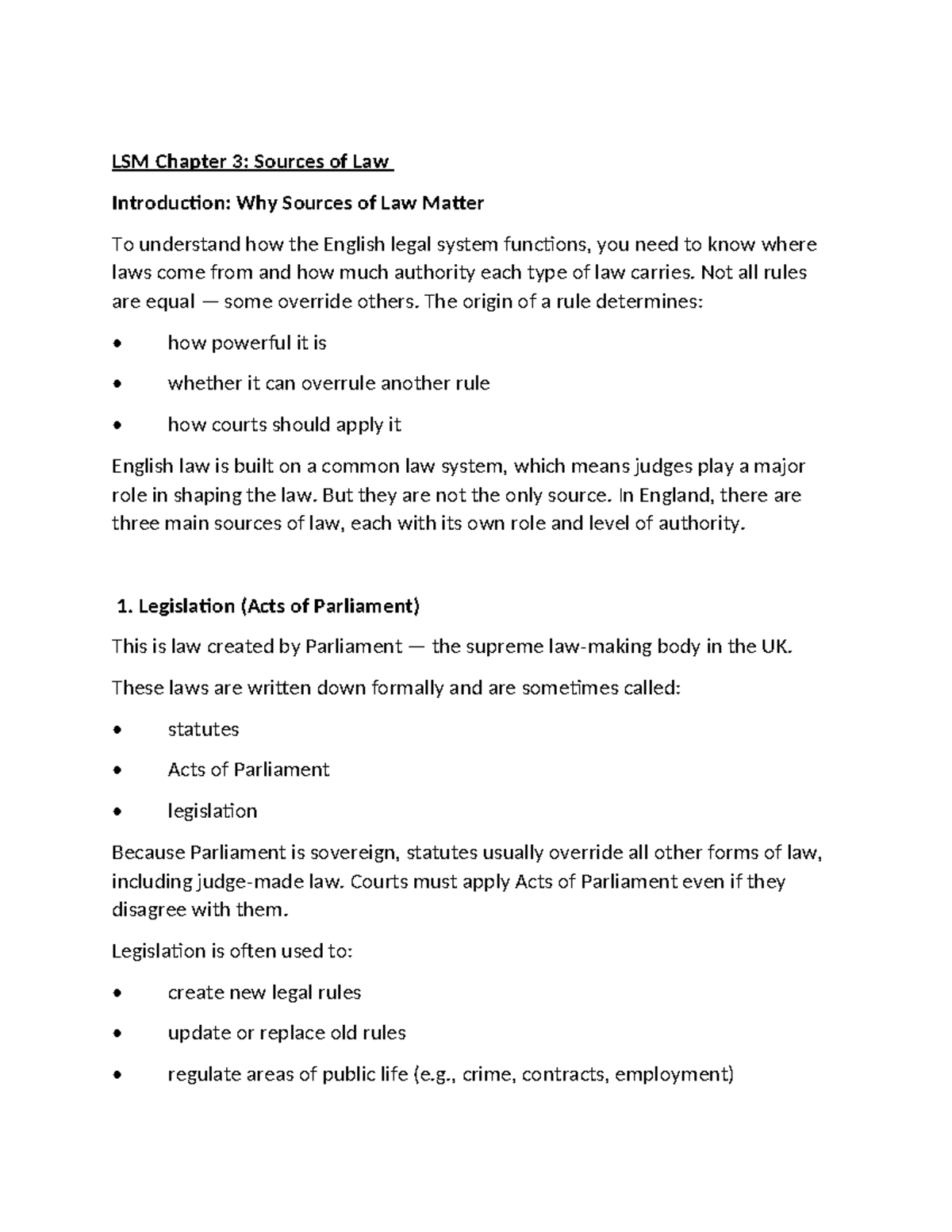 LSM Chapter 3: Understanding the Sources of Law in England - Studocu
