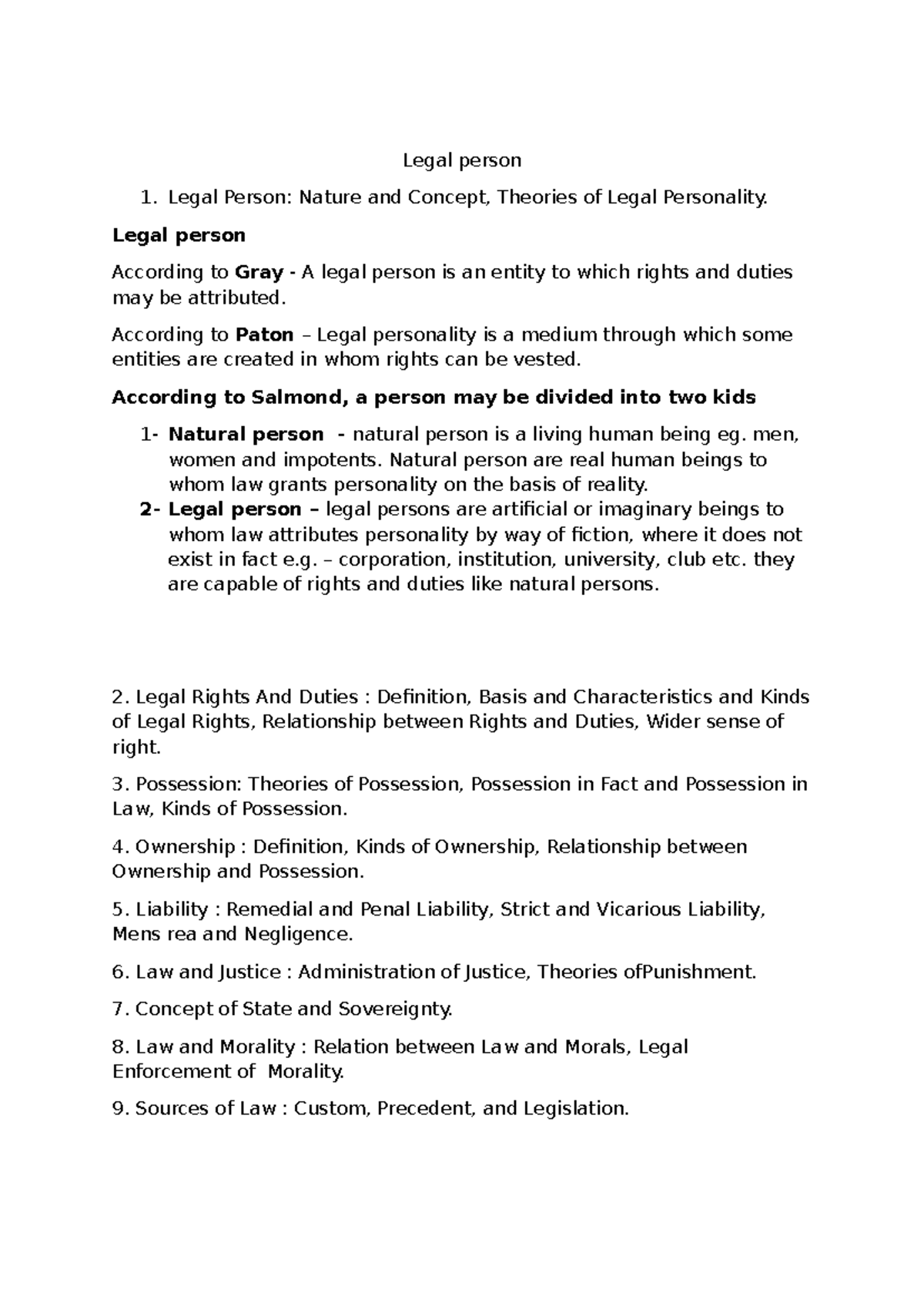 Jurisprudence Notes (2001): Legal Person, Rights, Ownership & Justice ...