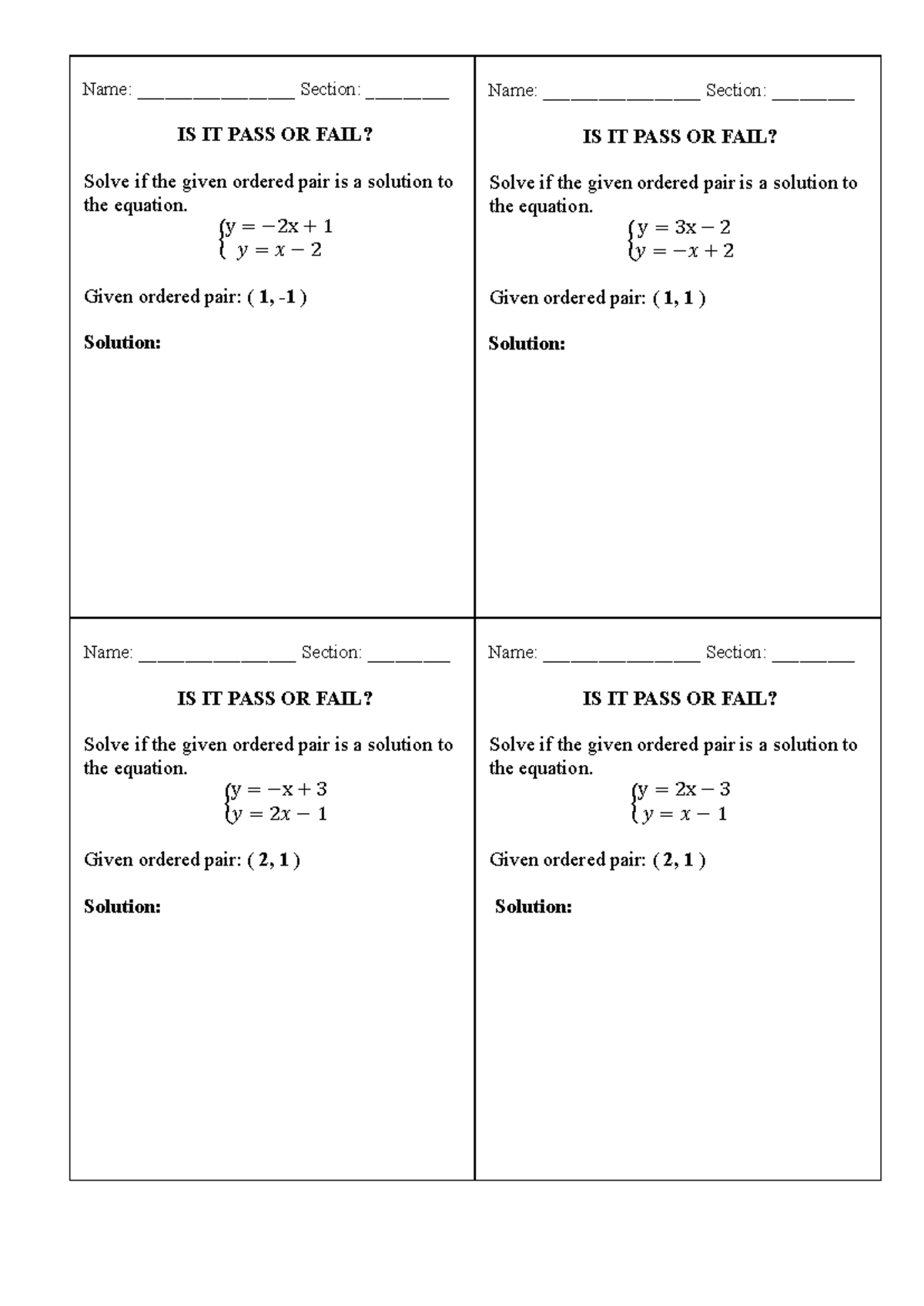 Systems of Linear Equations Activity: Pass or Fail Analysis - Studocu