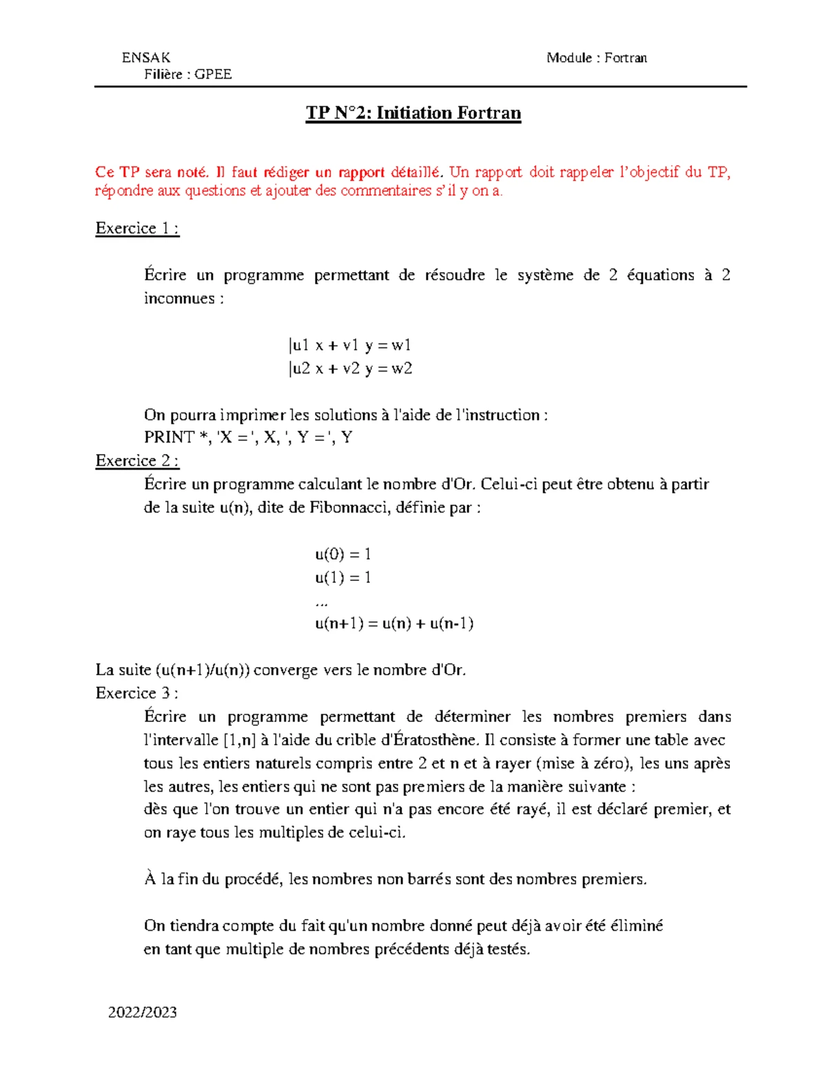 TP1 Fortran GPEE: Initiation et Compilation des Programmes - Studocu