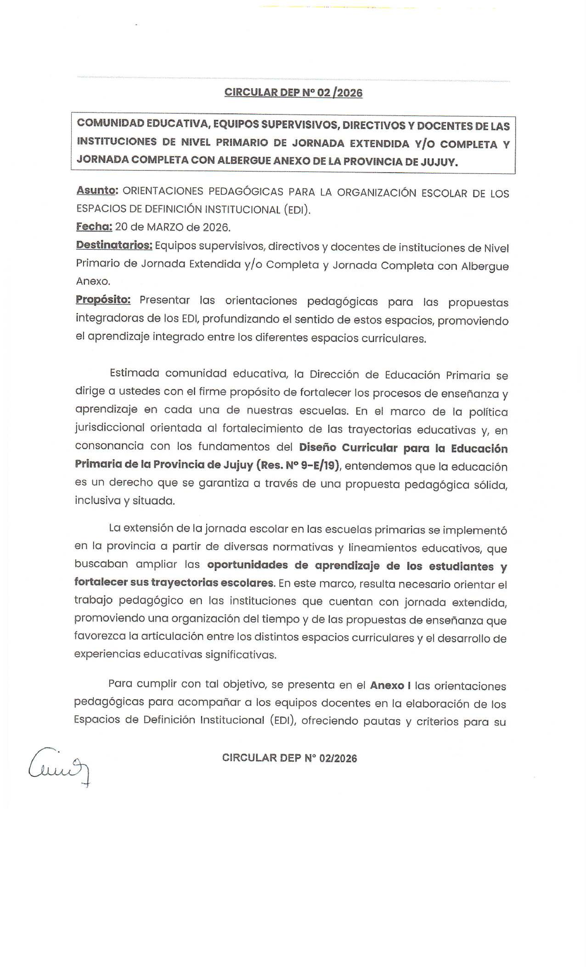 CIRCULAR DEP 02: ORIENTACIONES PEDAGÓGICAS PARA EDI EN JORNADA EXTENDIDA - Document Preview