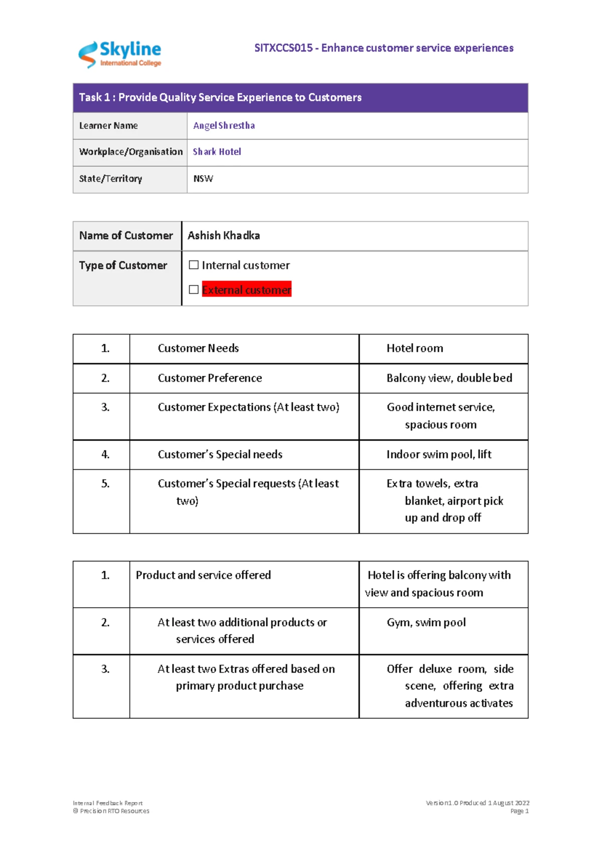 SITXCCS015 Assessment 2: Practical Knowledge for Customer Service - Studocu
