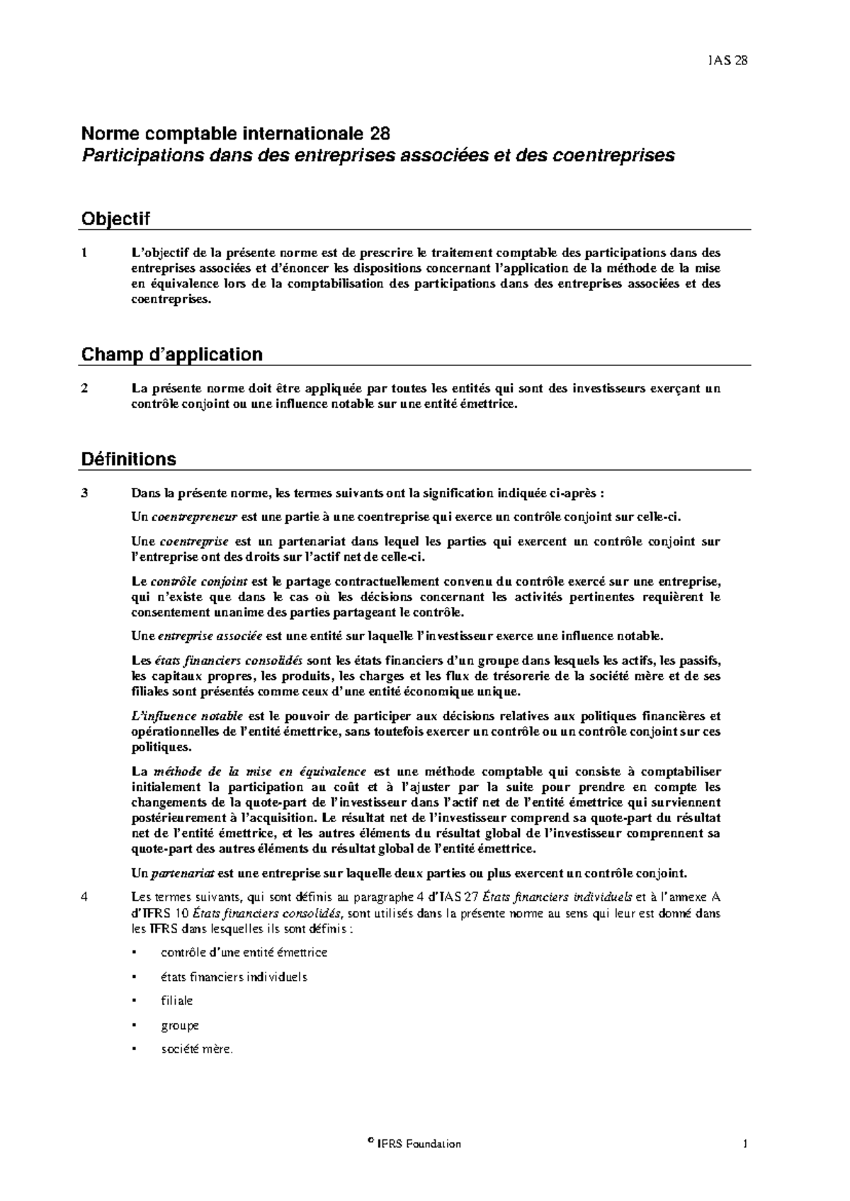 IAS 28 - Norme Comptable sur les Participations dans les Entreprises ...