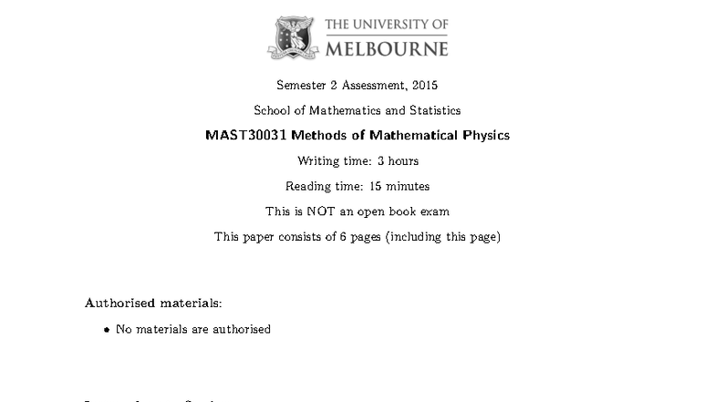 MAST30031 Semester 2, 2015 Final Exam Assessment - Studocu