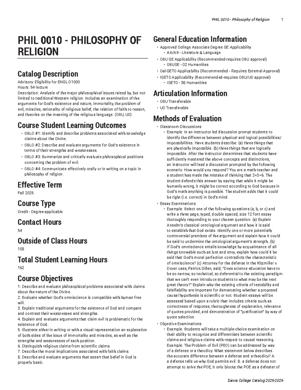 PHIL 0010 Philosophy of Religion Course Overview and Objectives - Studocu