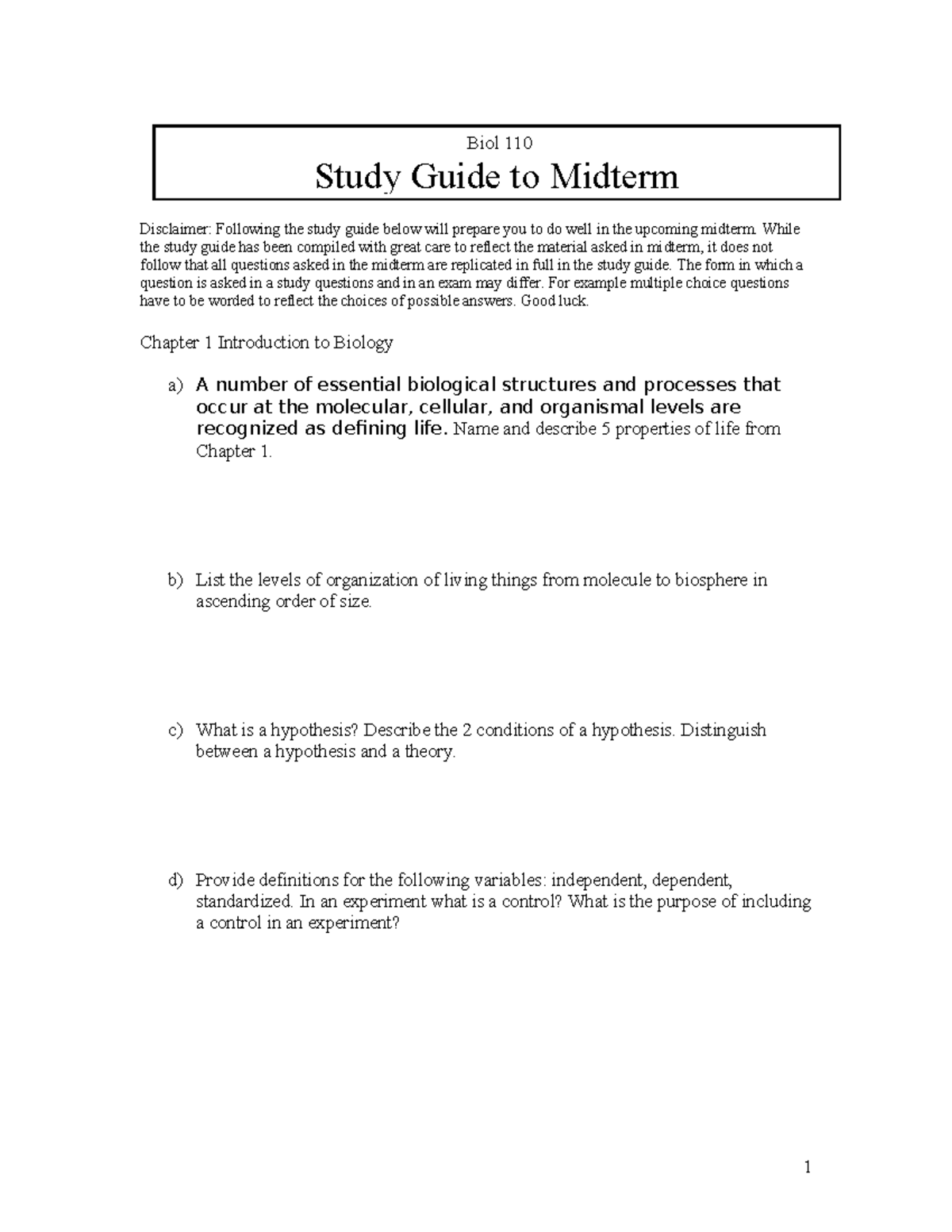 Biol 110 Midterm Exam Study Guide: Cell Biology & Genetics - Studocu