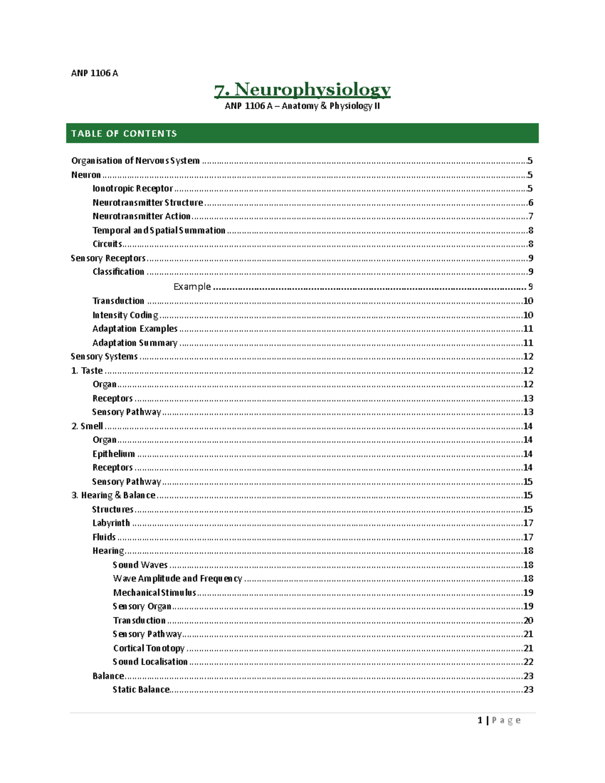ANP 1106 A 7. Neurophysiology Study Guide: Anatomy & Physiology II ...