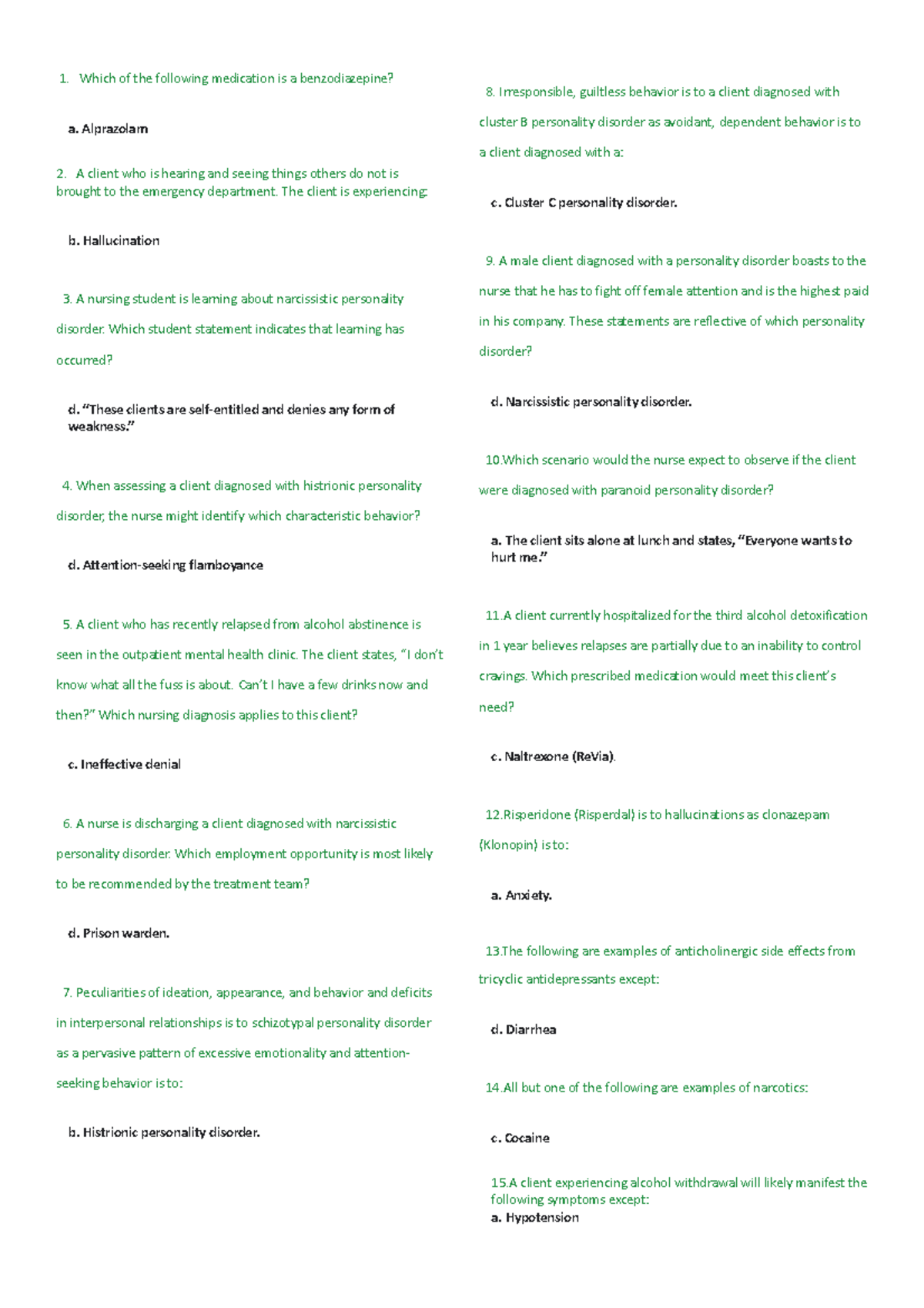 Psych Exam Review - Key Concepts and Answer Guide - Studocu