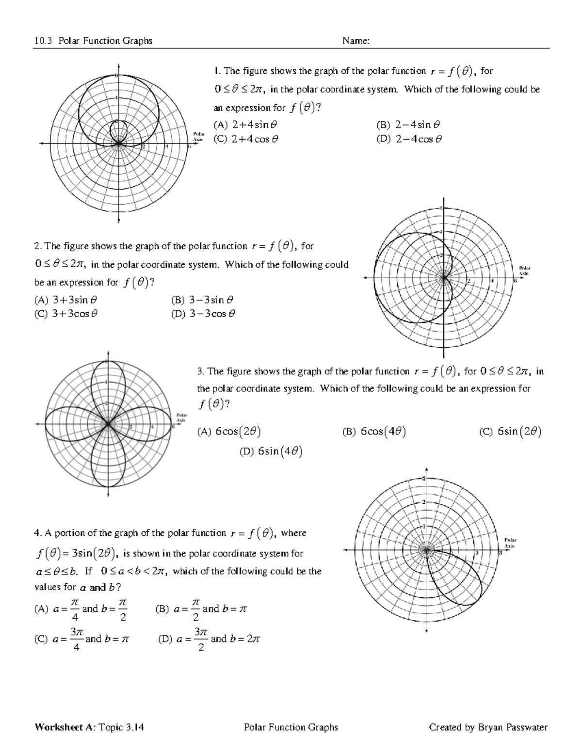 10.3 Polar Function Graphs - Homework Worksheet - Studocu